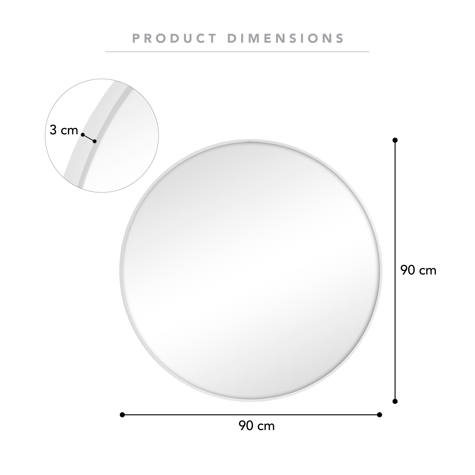 Linda 90cm Round Wall Mirror White