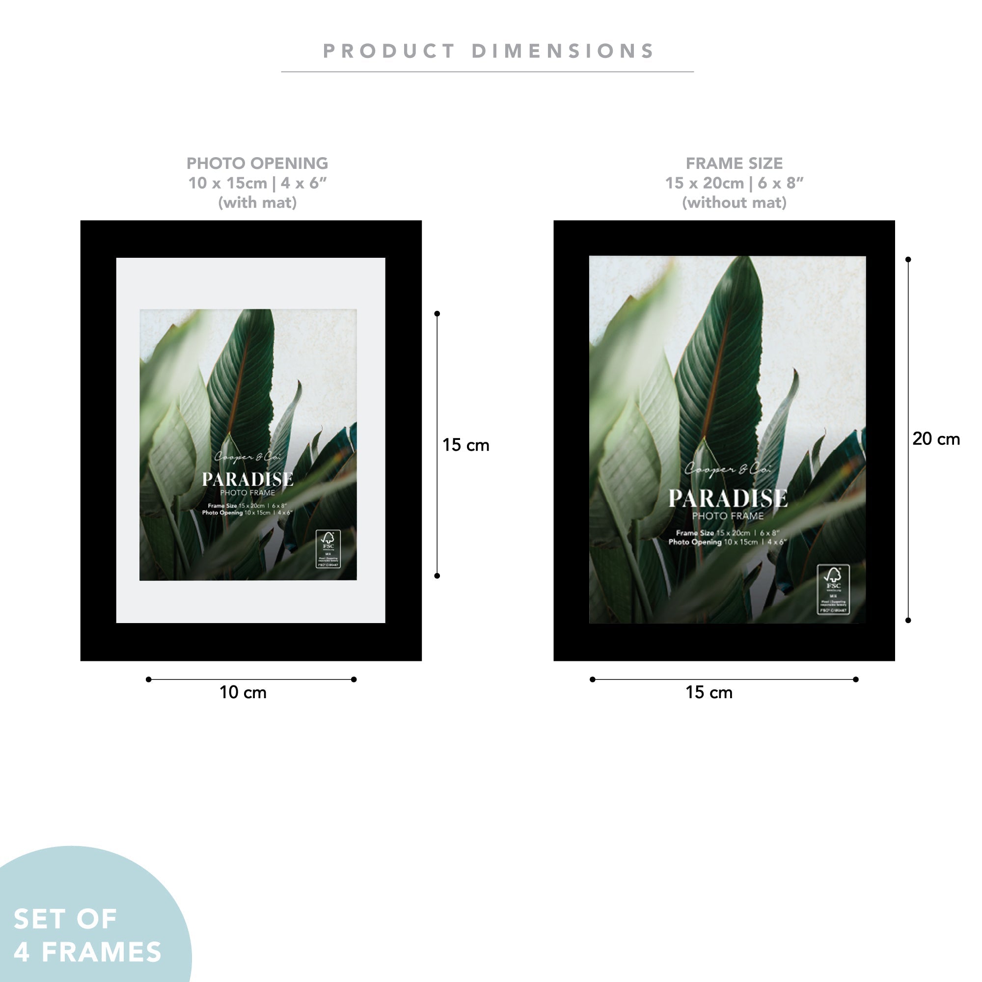 Set Of 4 15x20cm Mat to 10x15cm Premium Paradise Wooden Photo Frame