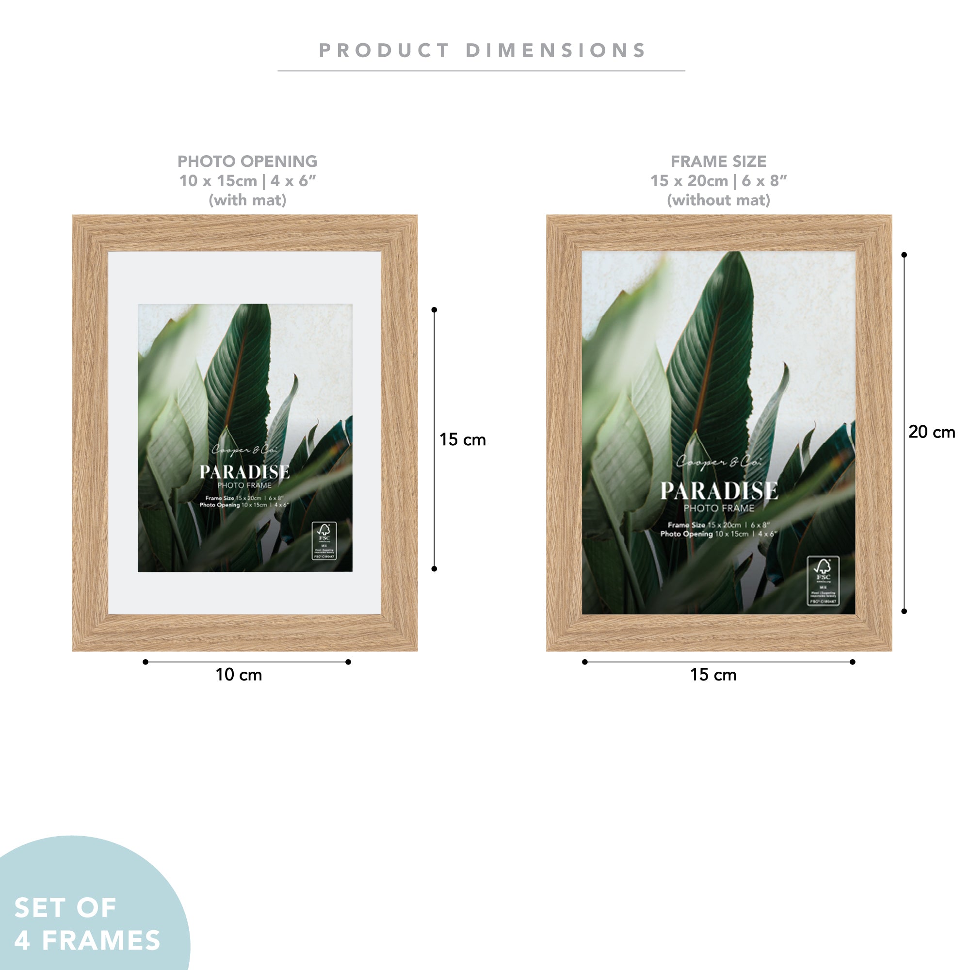 Set Of 4 15x20cm Mat to 10x15cm Premium Paradise Wooden Photo Frame