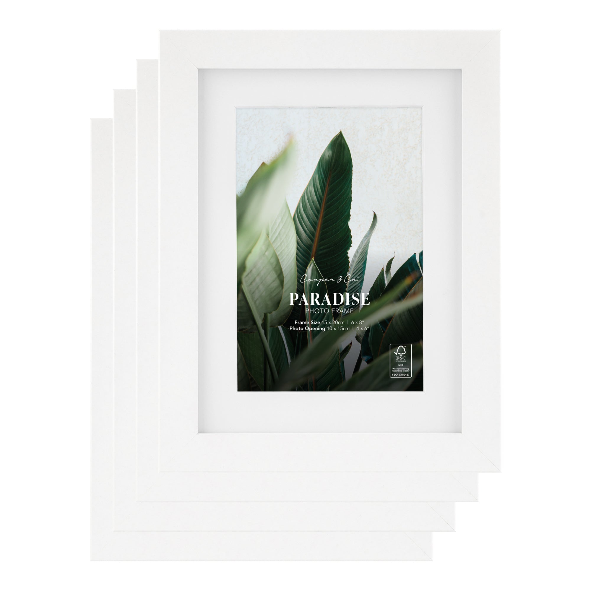 Set Of 4 15x20cm Mat to 10x15cm Premium Paradise Wooden Photo Frame