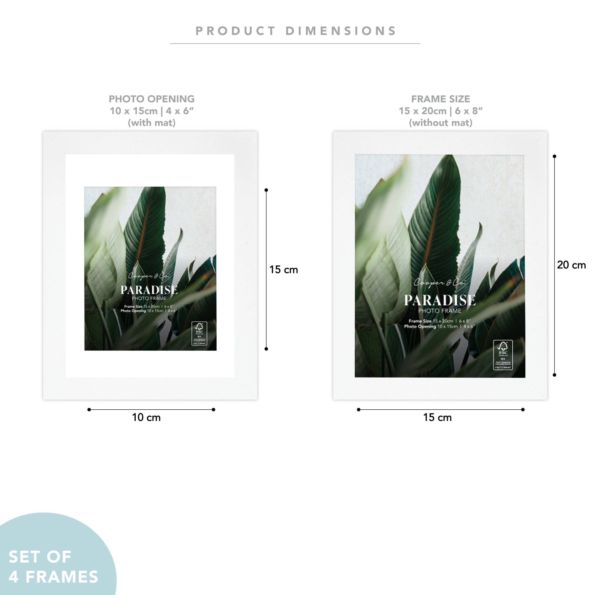 Set Of 4 15x20cm Mat to 10x15cm Premium Paradise Wooden Photo Frame