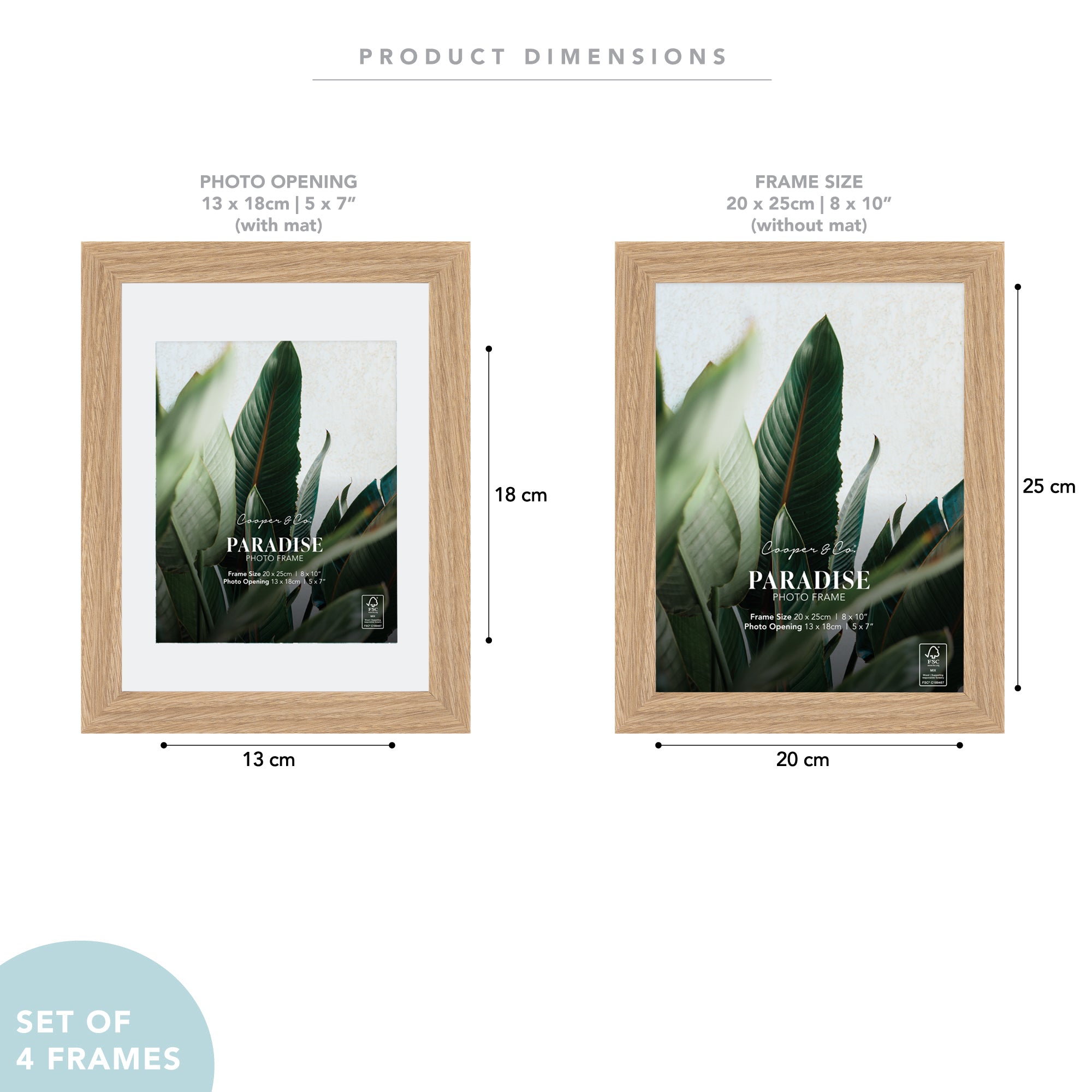Set Of 4 20x25cm Mat to 13x18cm Premium Paradise Wooden Photo Frame