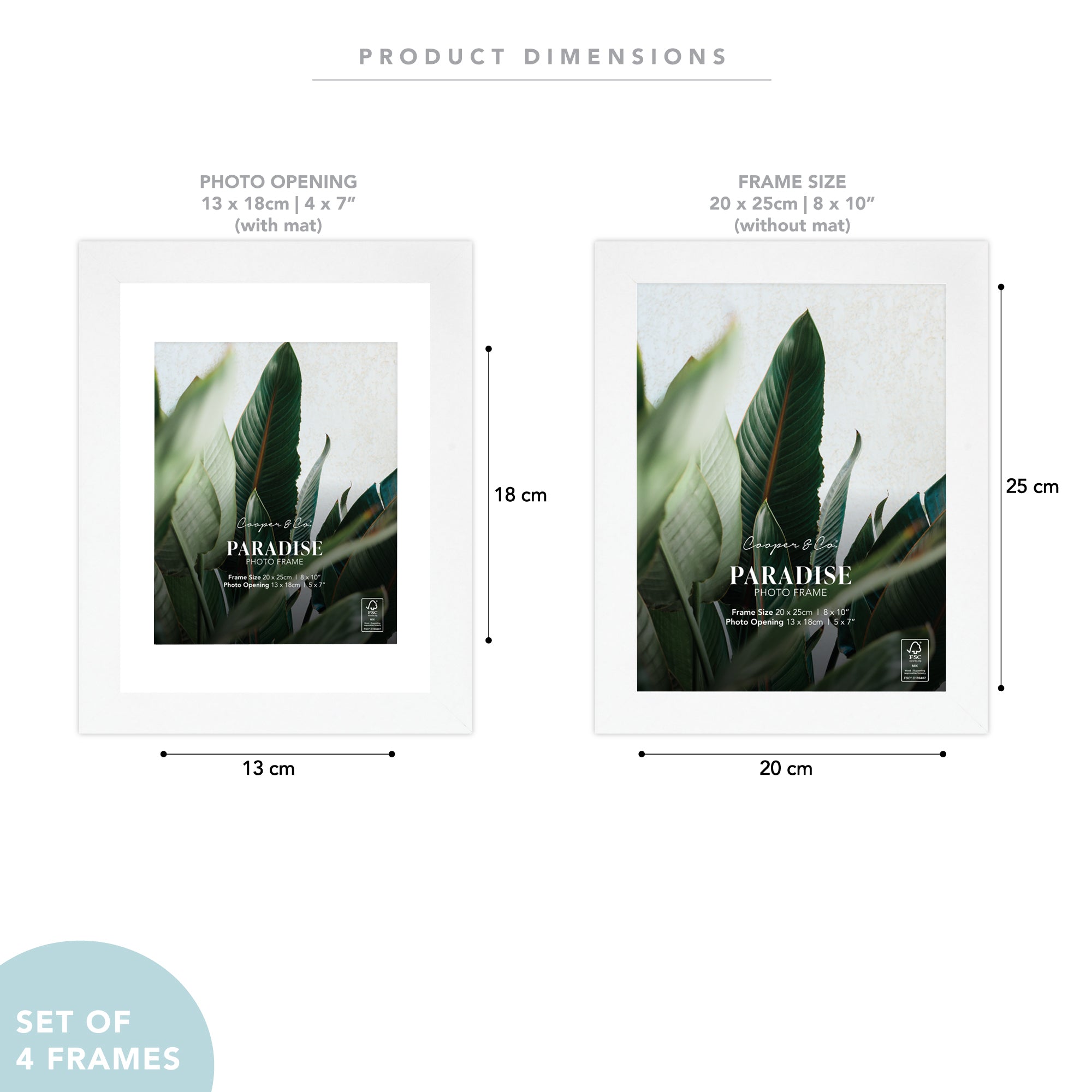 Set Of 4 20x25cm Mat to 13x18cm Premium Paradise Wooden Photo Frame