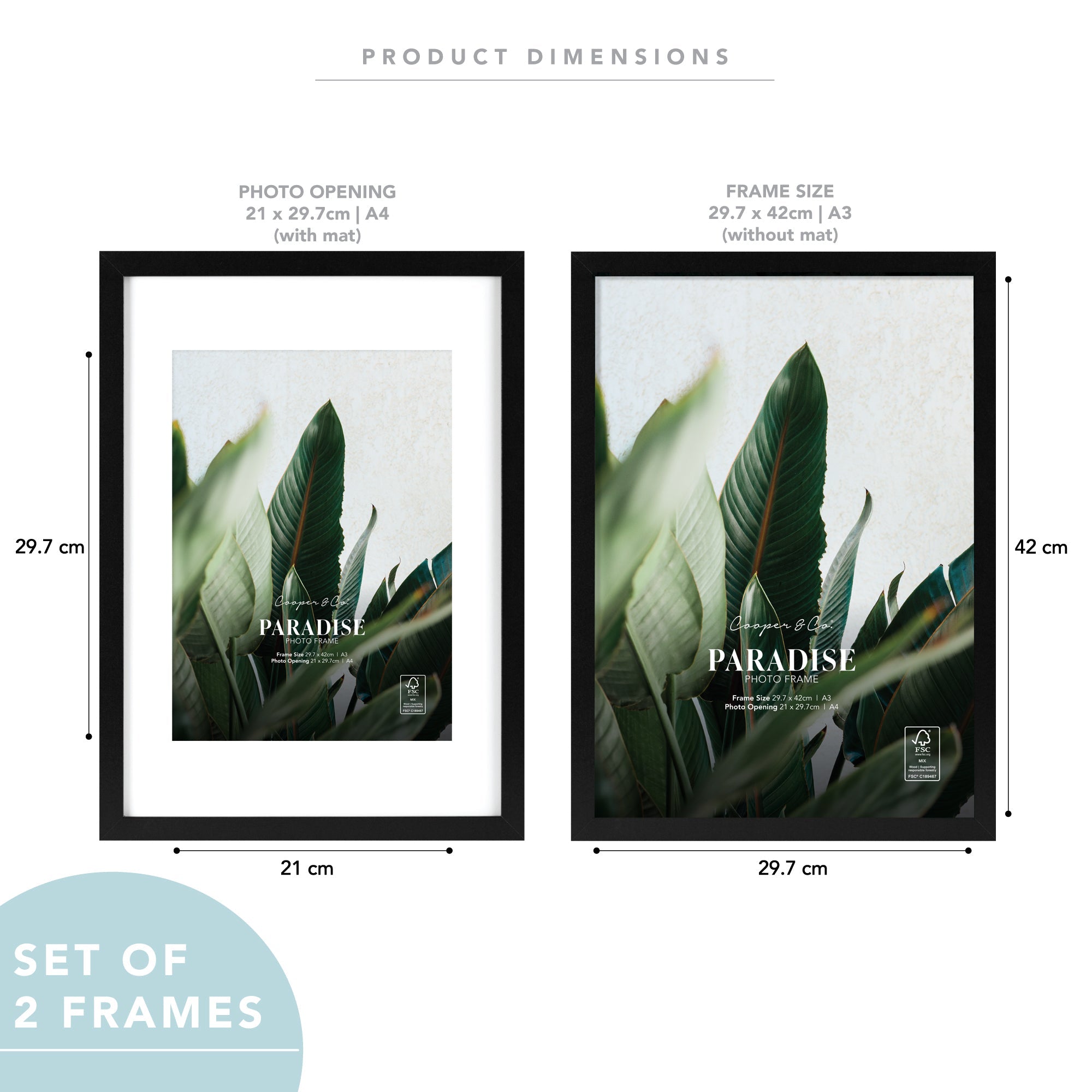 Set Of 2 A3 Mat to A4 Premium Paradise Wooden Photo Frame