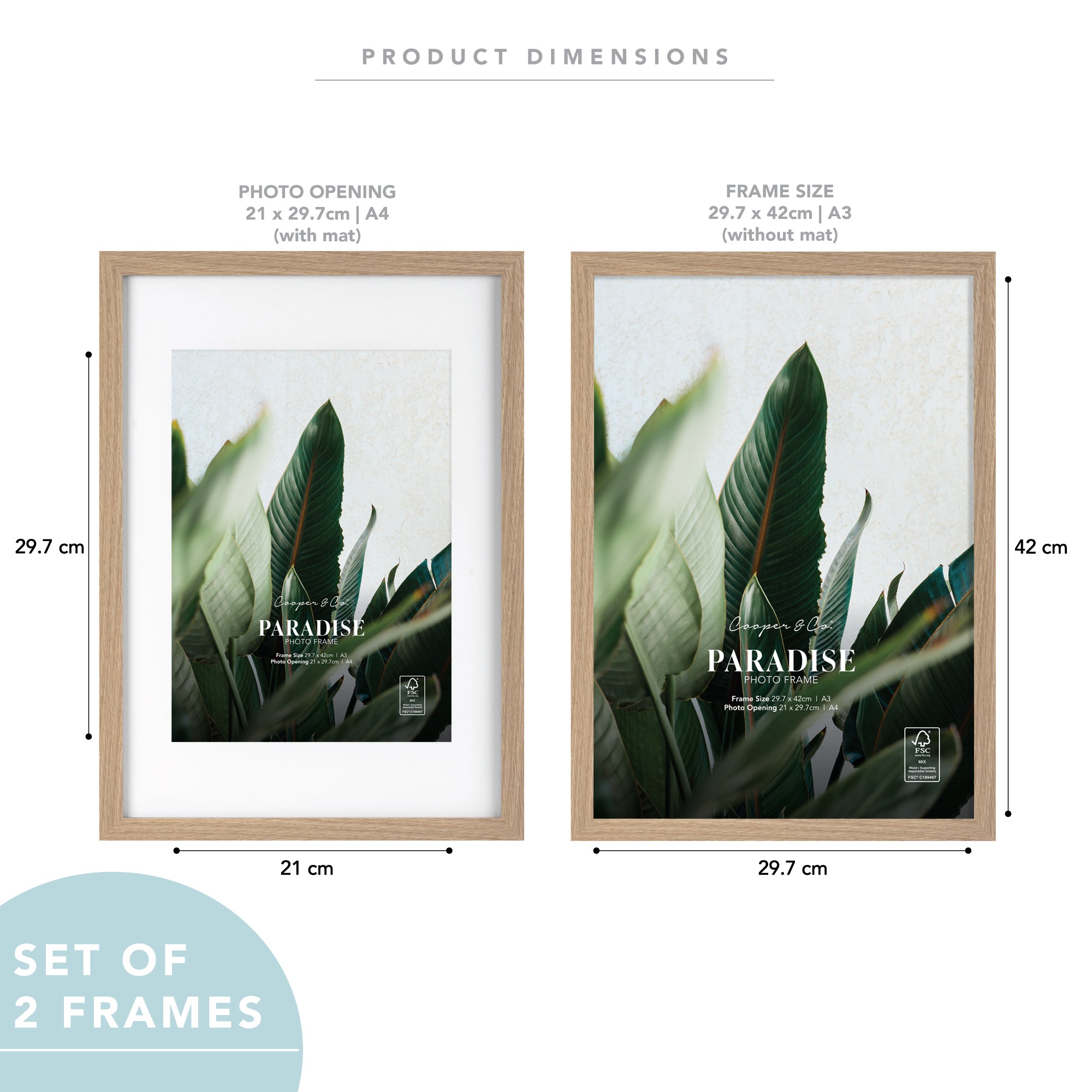 Set Of 2 A3 Mat to A4 Premium Paradise Wooden Photo Frame