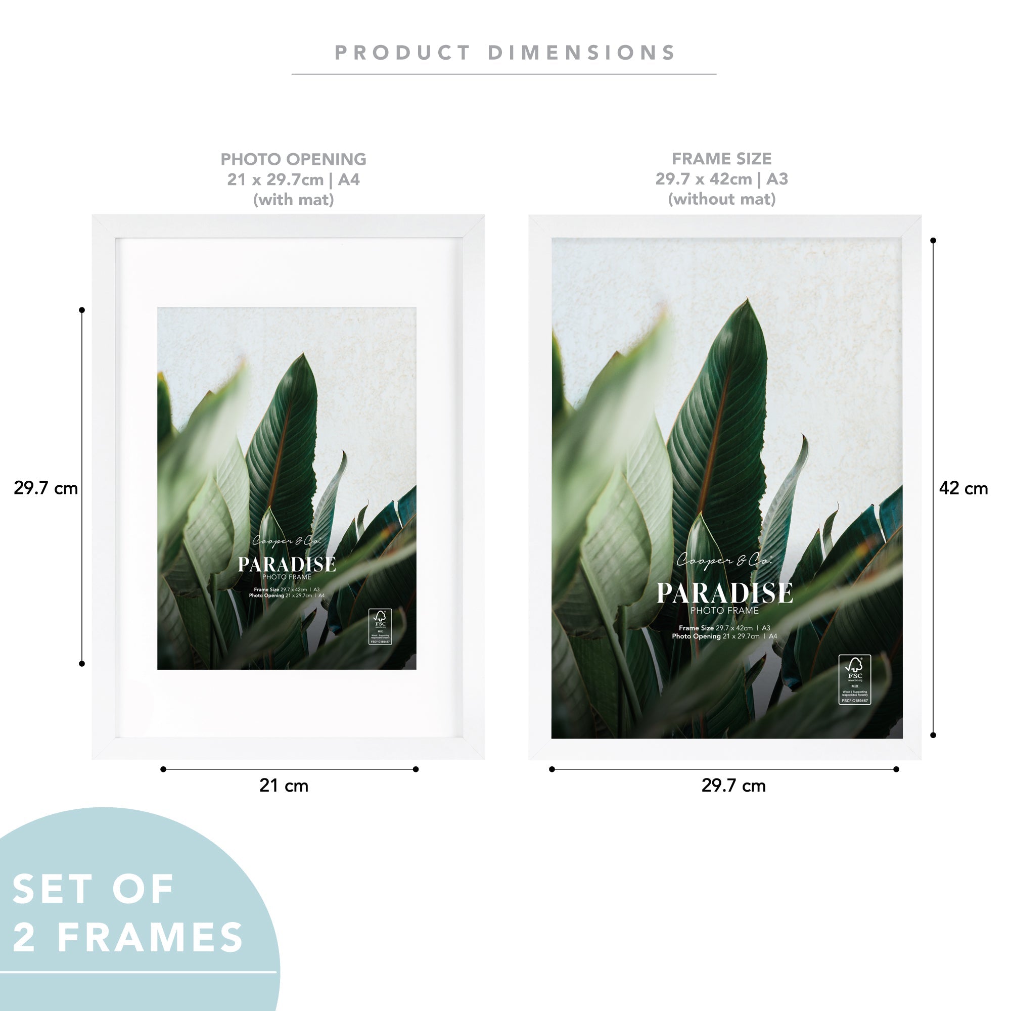 Set Of 2 A3 Mat to A4 Premium Paradise Wooden Photo Frame