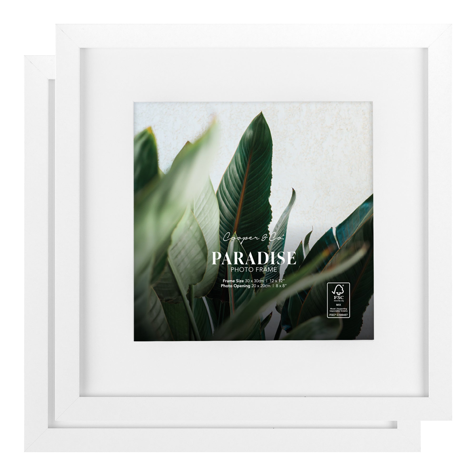 Set Of 2 30x30cm Mat to 20x20cm Premium Paradise Wooden Photo Frame