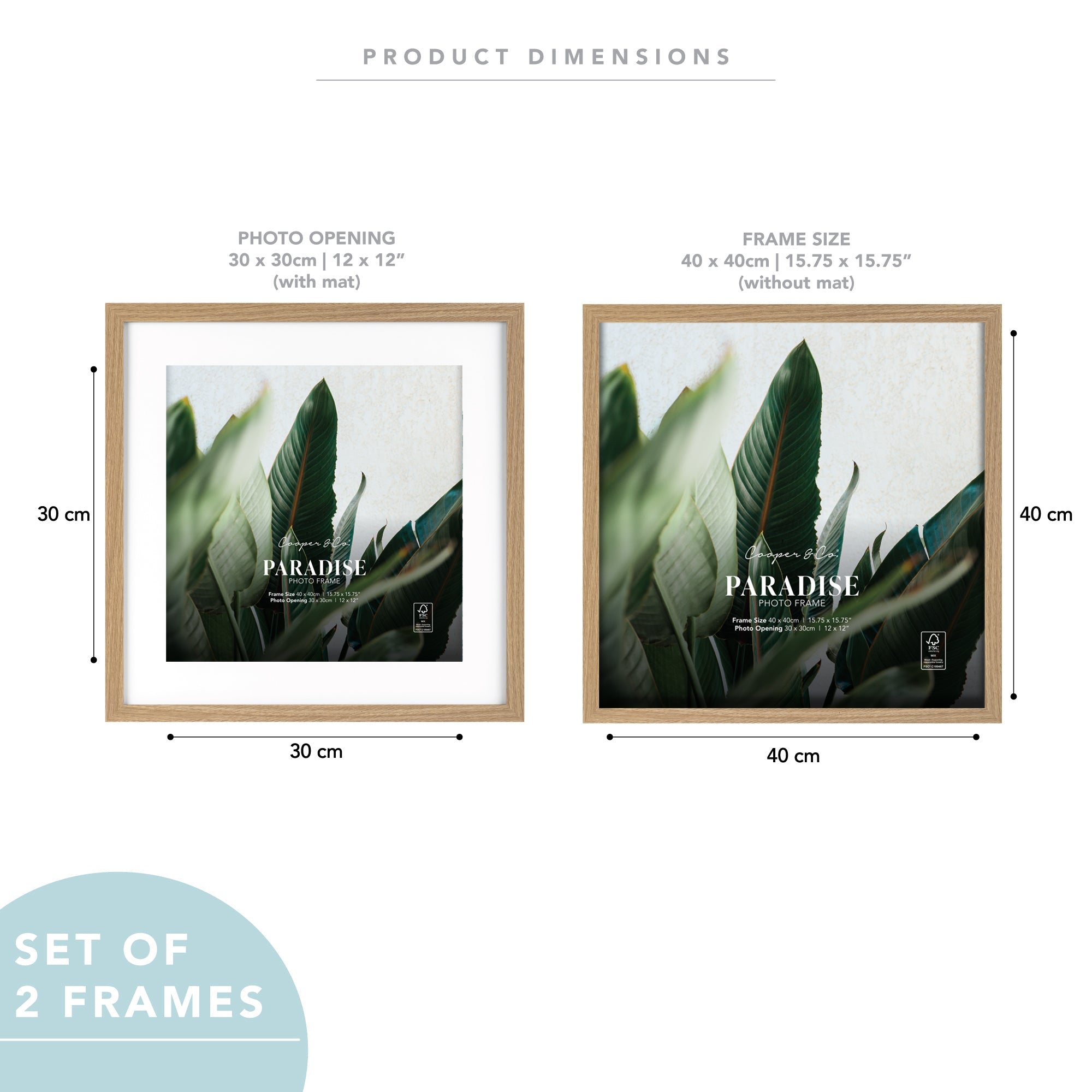 Set Of 2 40x40cm Mat to 30x30cm Premium Paradise Wooden Photo Frame