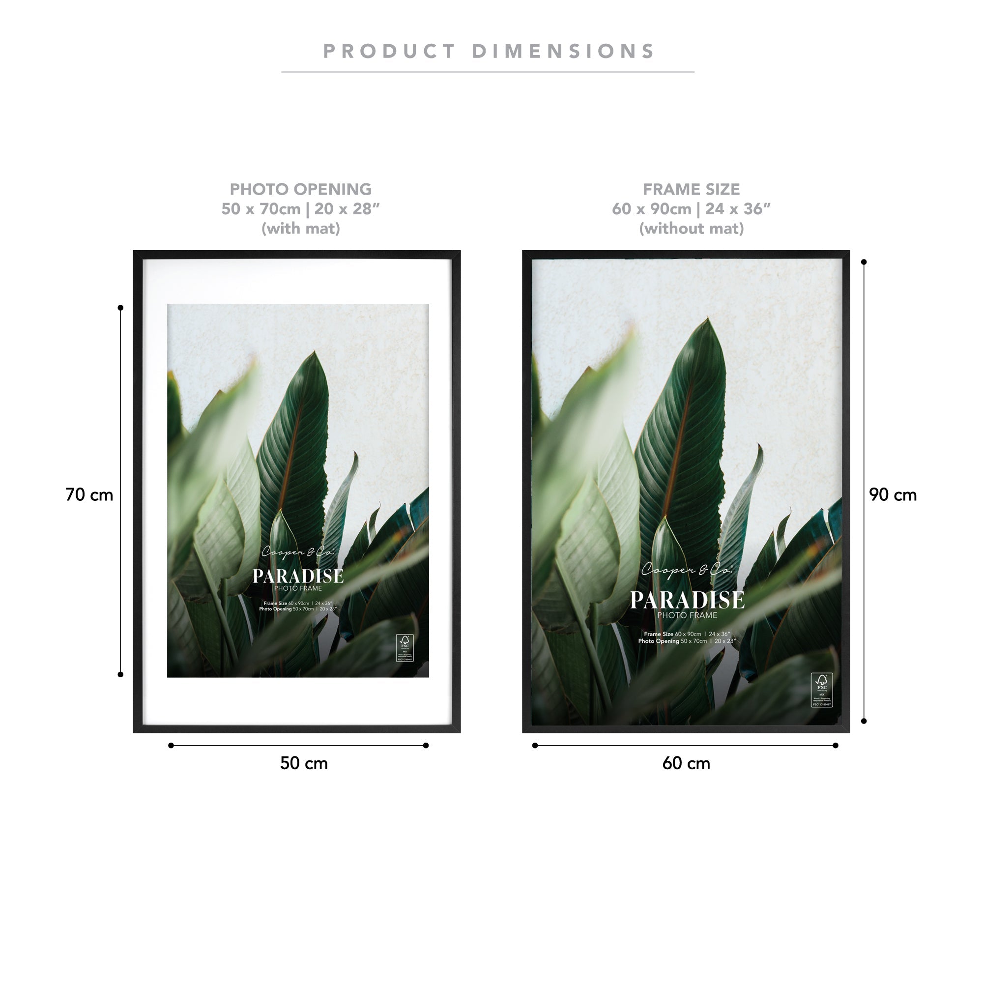 60x90cm Mat to 50x70cm Premium Paradise Wooden Photo Frame