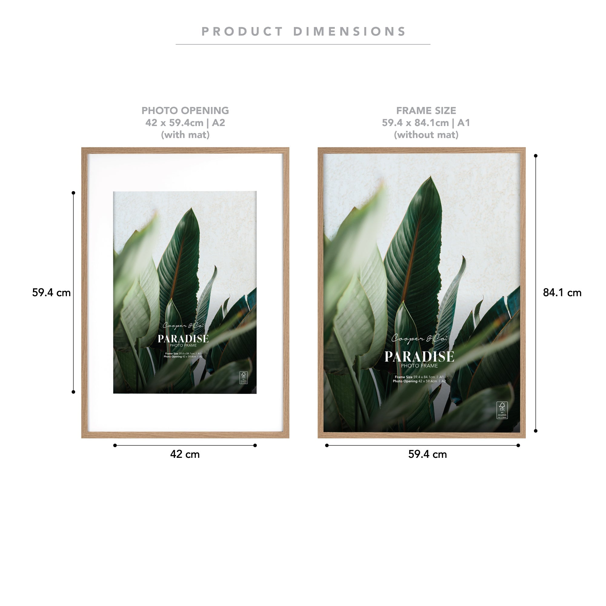 A1 Mat to A2 Premium Paradise Wooden Photo Frame