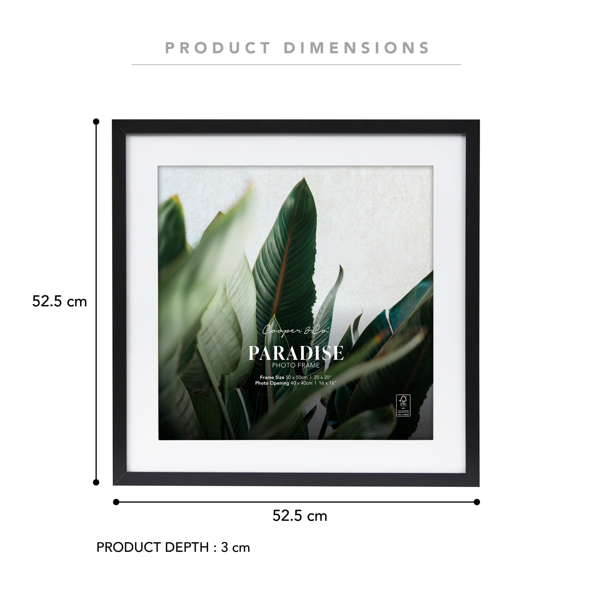 50x50cm Mat to 40x40cm Premium Paradise Wooden Photo Frame