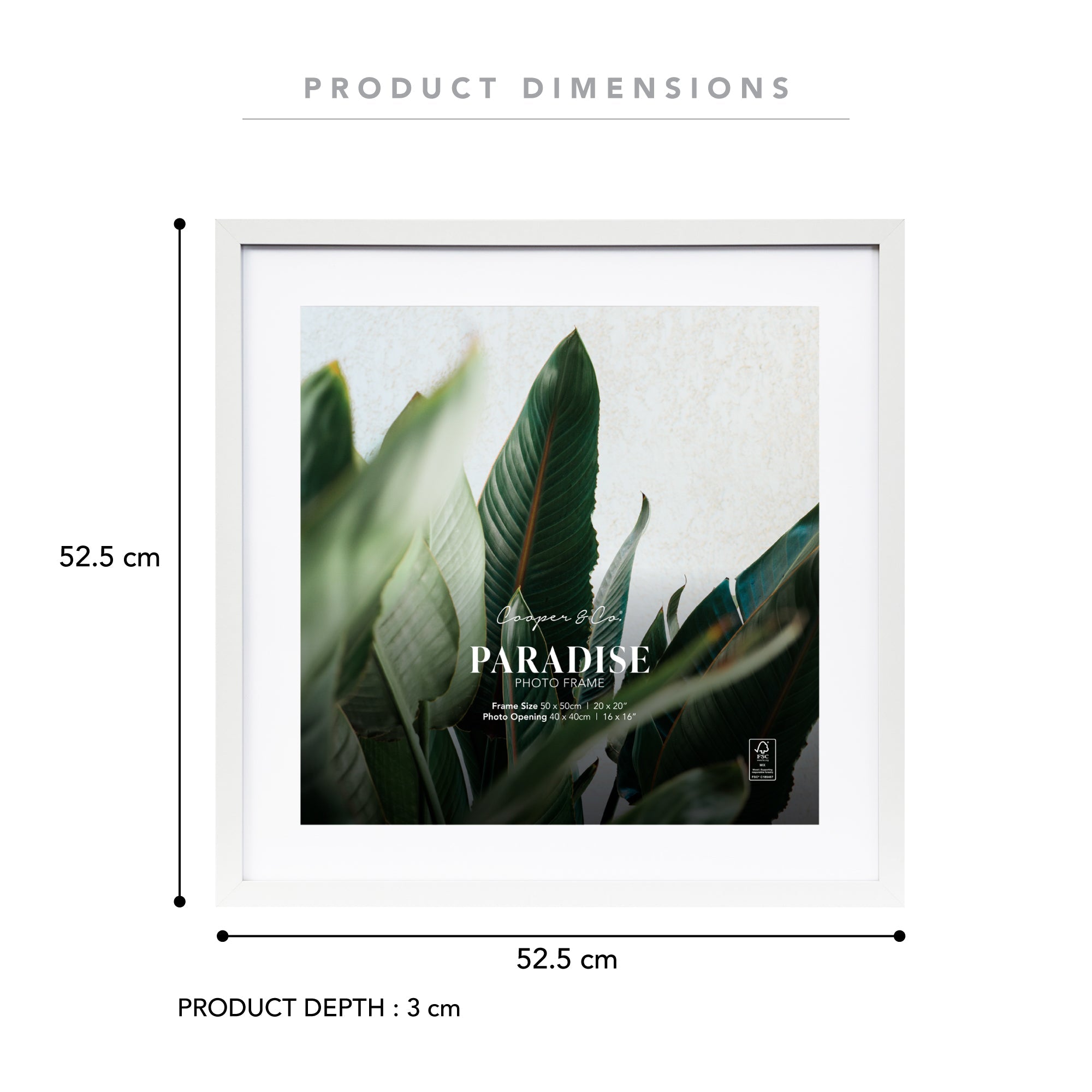 50x50cm Mat to 40x40cm Premium Paradise Wooden Photo Frame