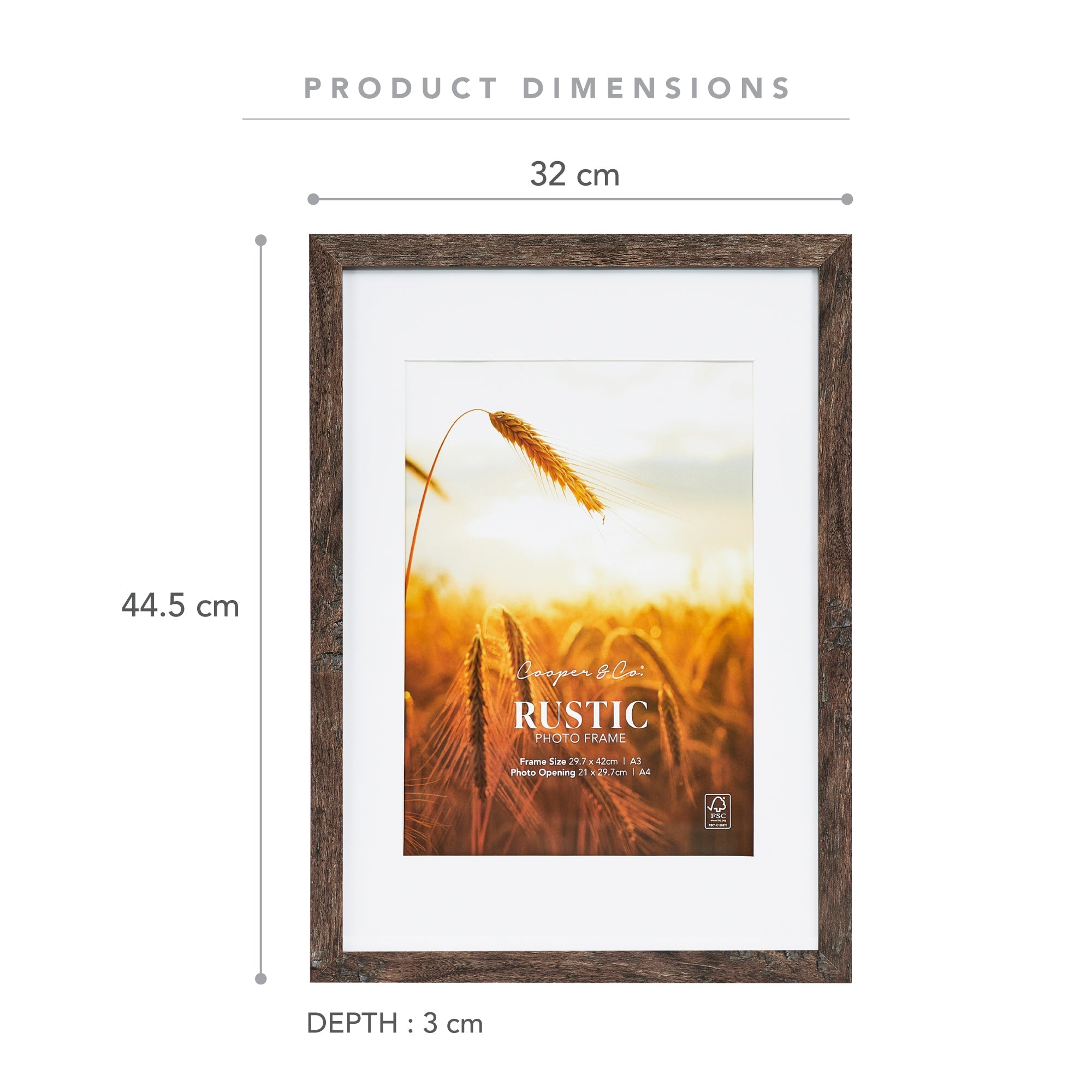 Set Of 2 29.7x42cm Mat to 21x29.7cm Premium Rustic Wooden Photo Frame