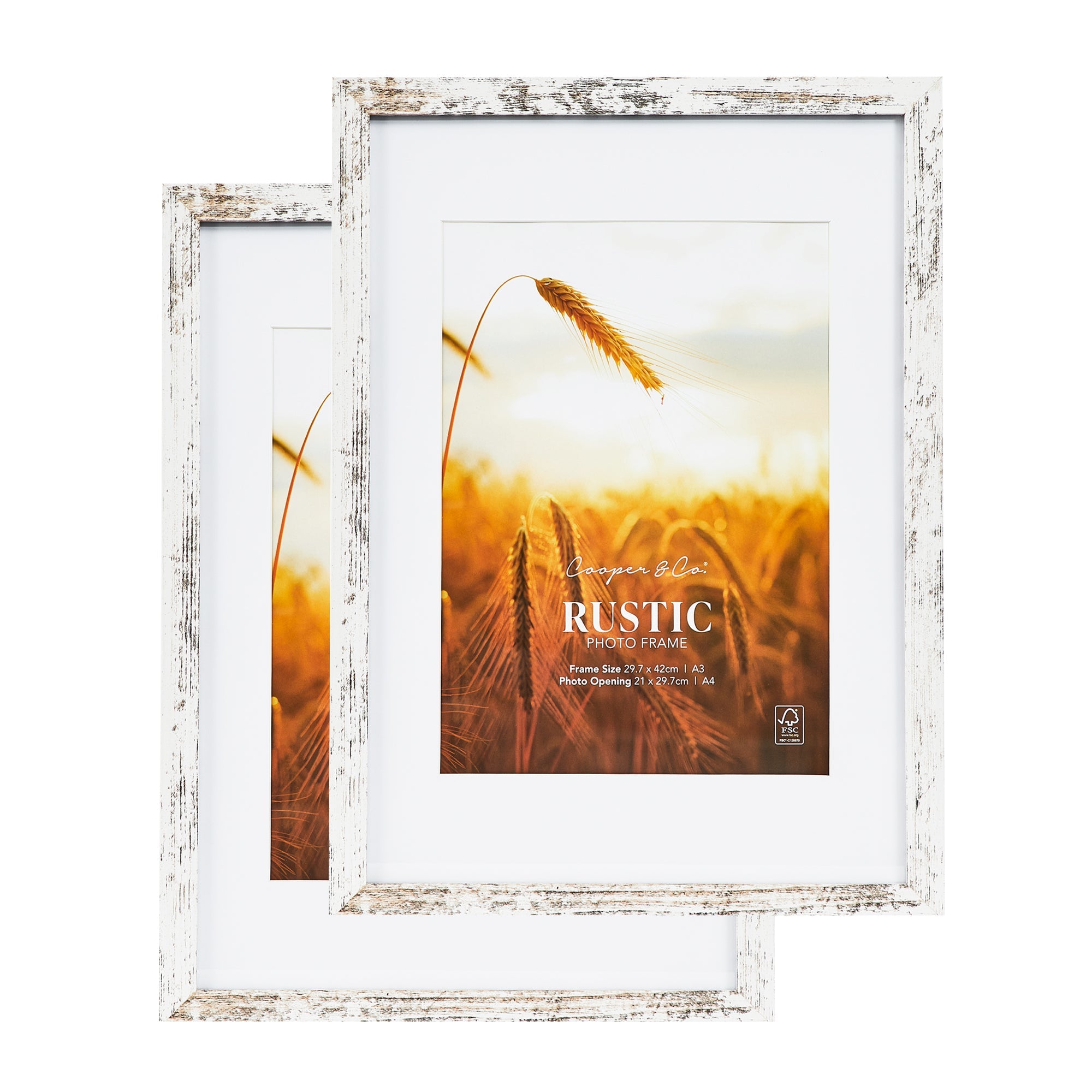 Set Of 2 29.7x42cm Mat to 21x29.7cm Premium Rustic Wooden Photo Frame