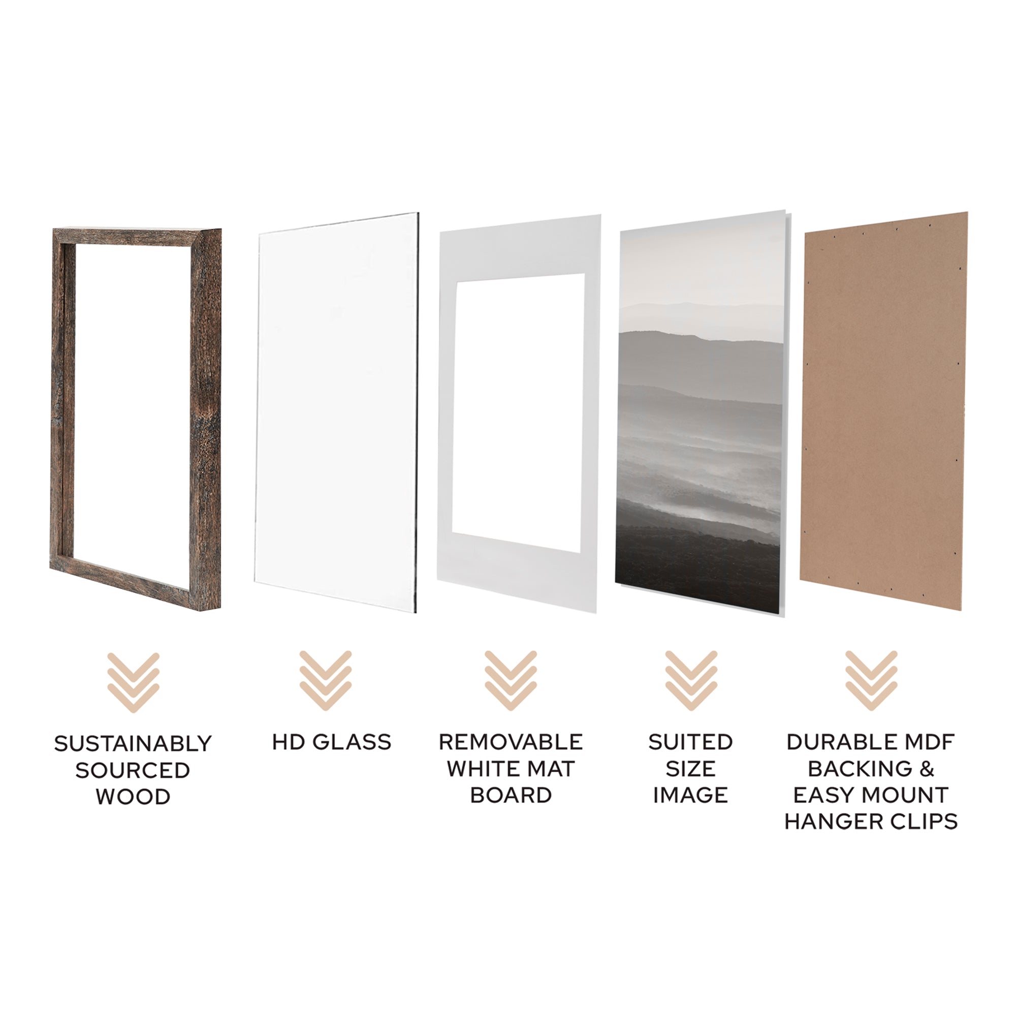 Set Of 2 40x40cm Mat to 30x30cm Premium Rustic Wooden Photo Frame