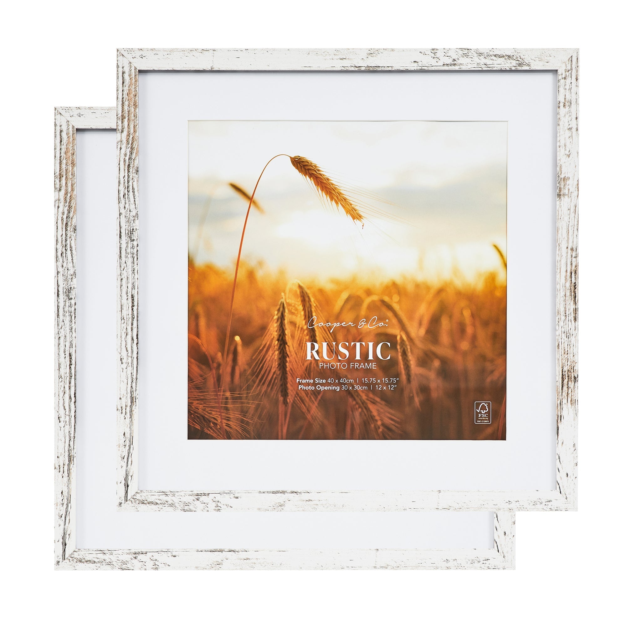 Set Of 2 40x40cm Mat to 30x30cm Premium Rustic Wooden Photo Frame
