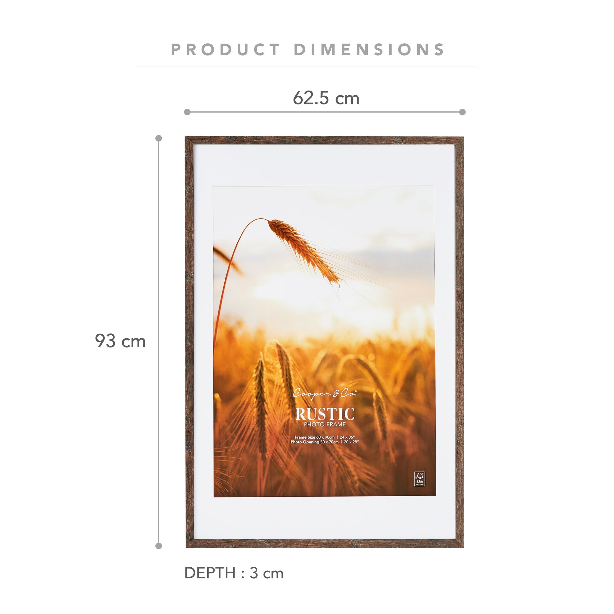 60x90cm Mat to 50x70cm Premium Rustic Wooden Photo Frame