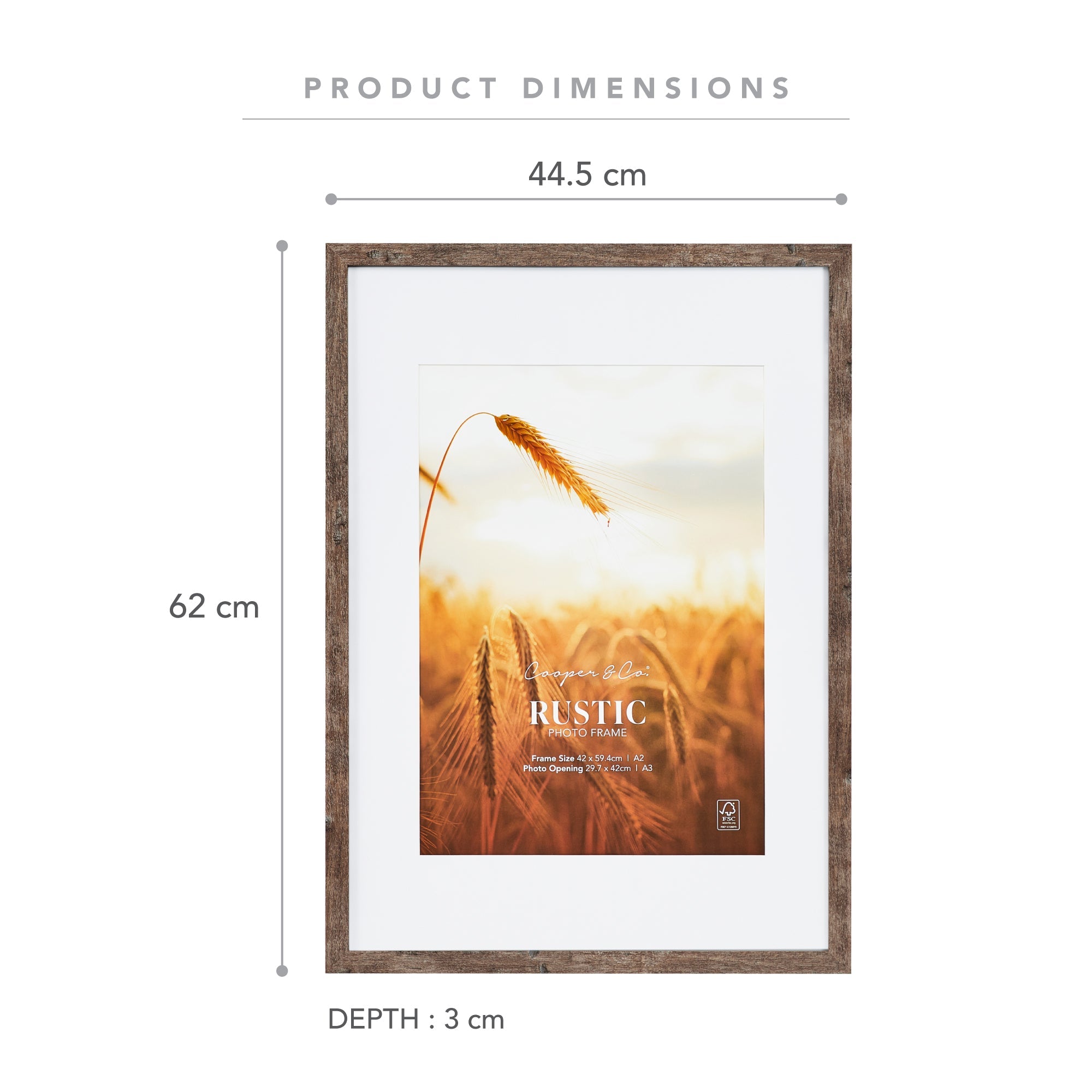 A2 Mat to A3 Premium Rustic Wooden Photo Frame