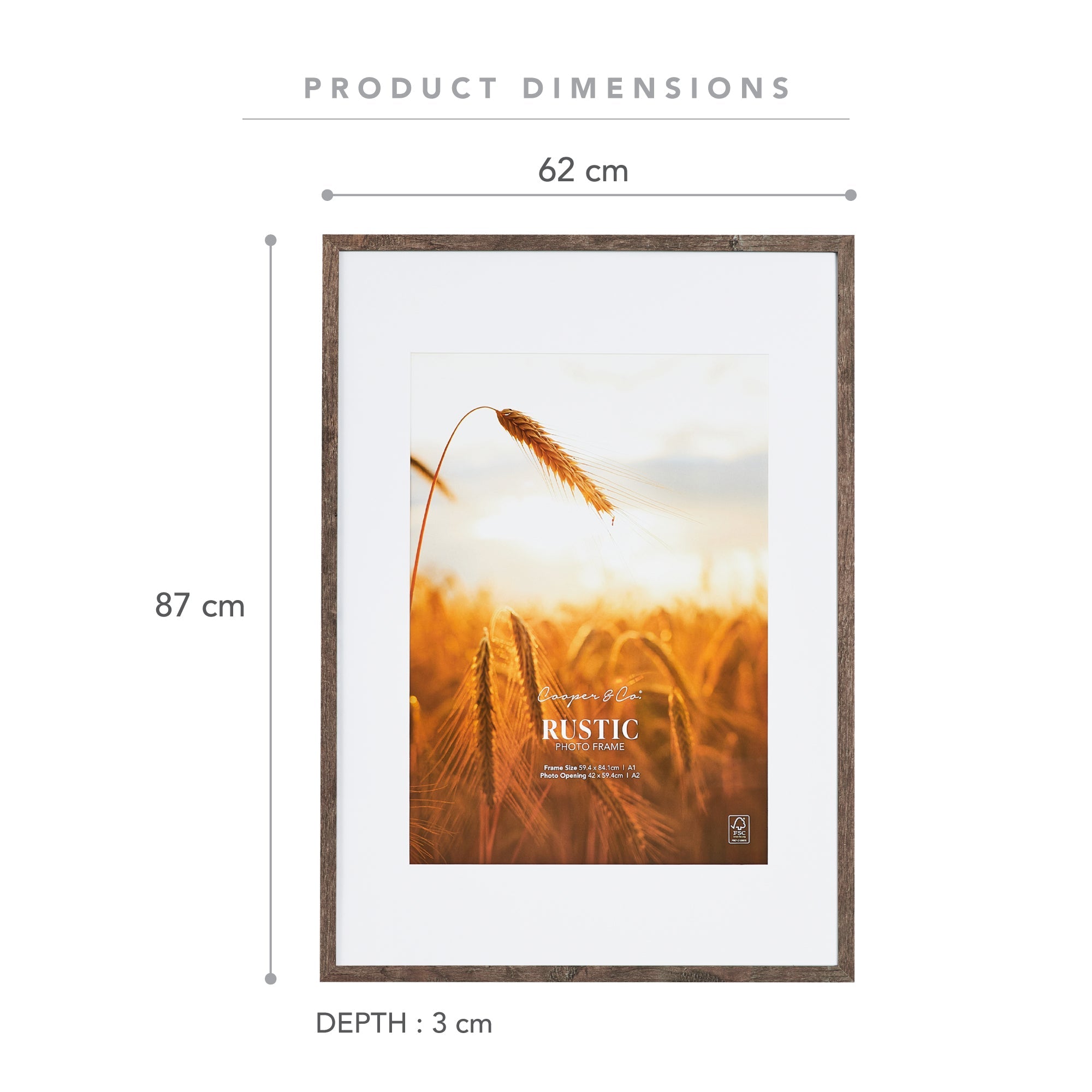 59.4x84.1cm Mat to 42x59.4cm Premium Rustic Wooden Photo Frame