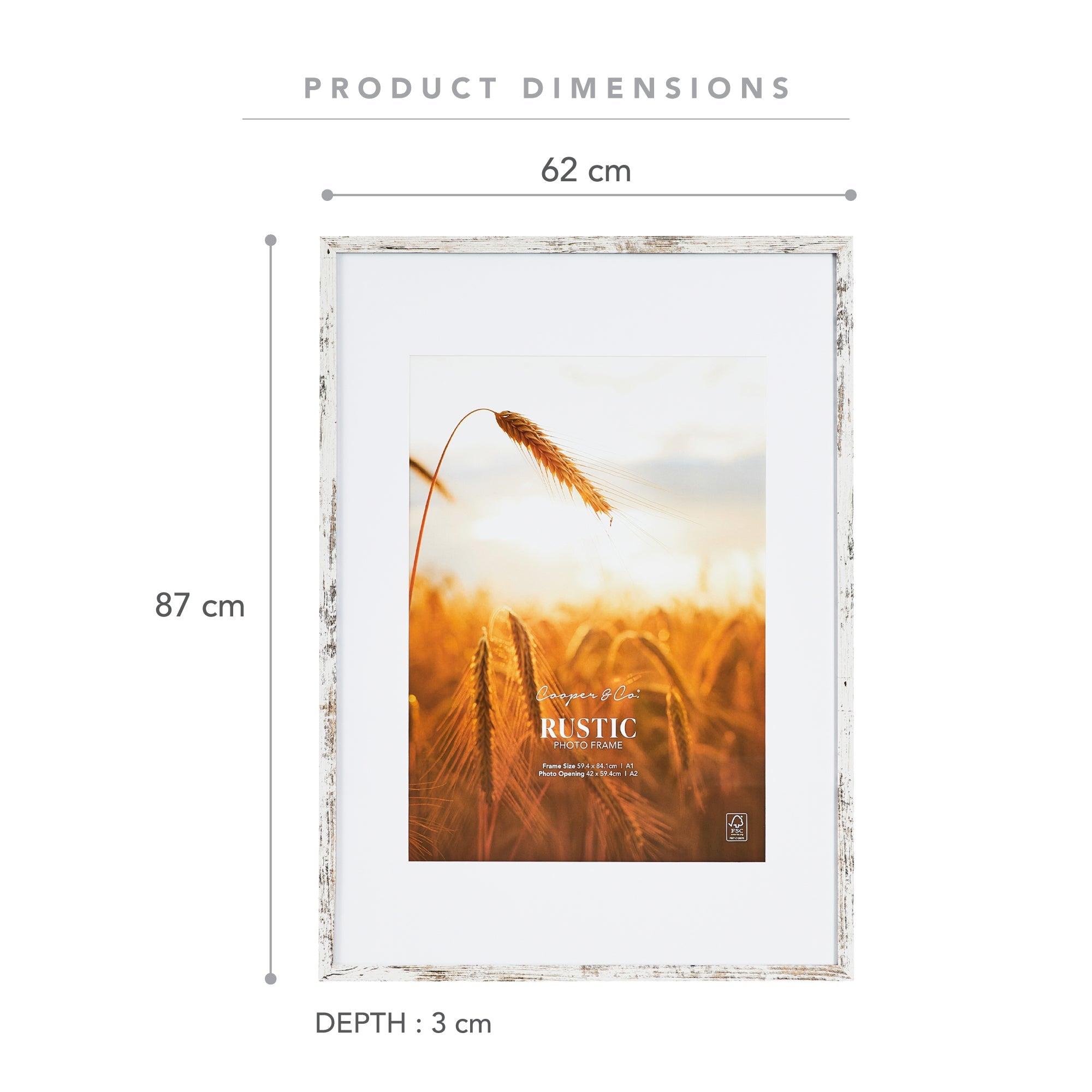 59.4x84.1cm Mat to 42x59.4cm Premium Rustic Wooden Photo Frame
