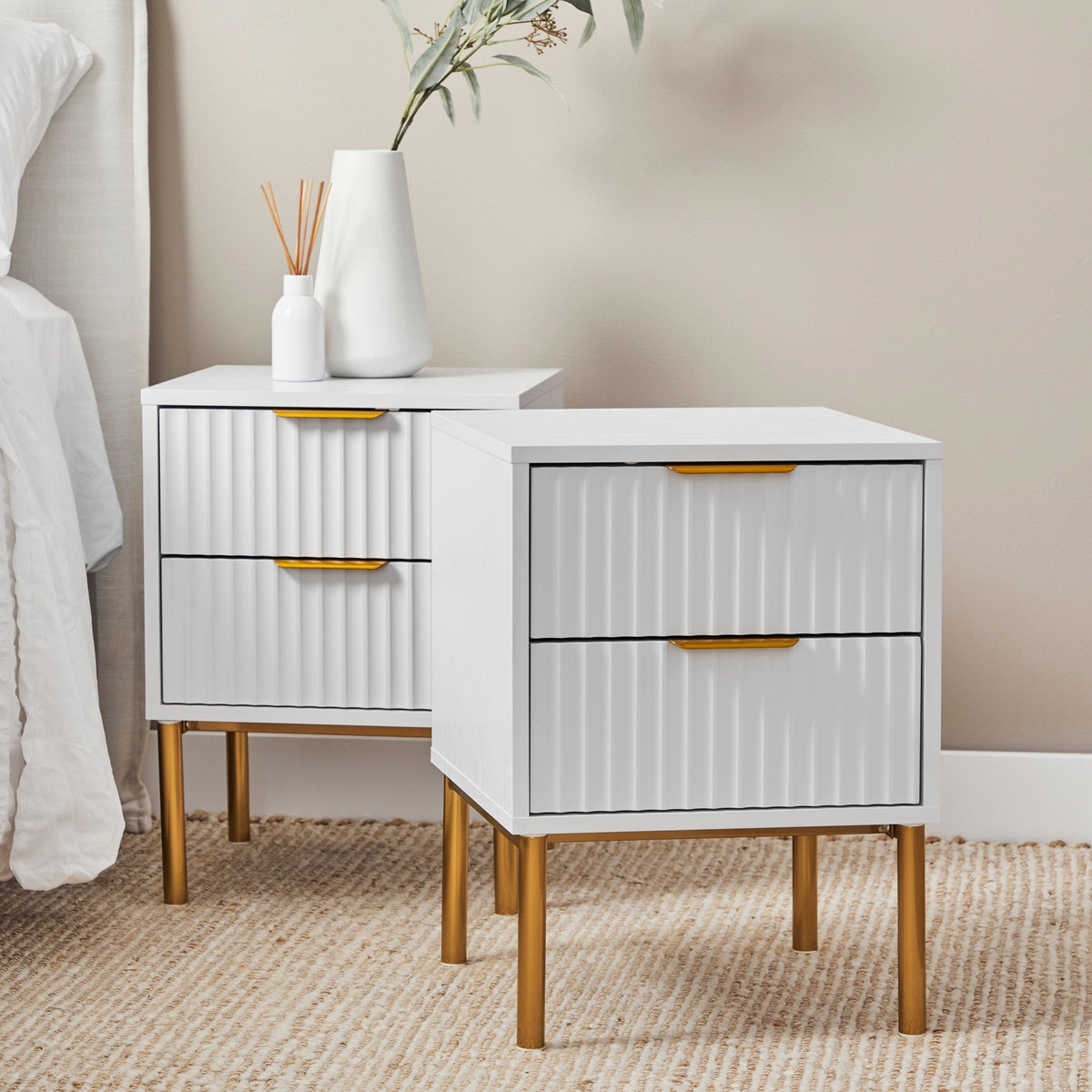 Indy Bedside Table White (Set of 2)