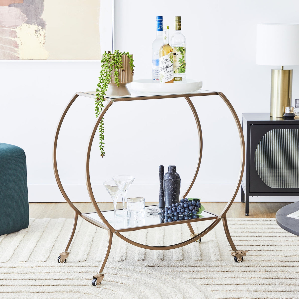 Oliver 86cm Steel Arch Bar Cart Brass