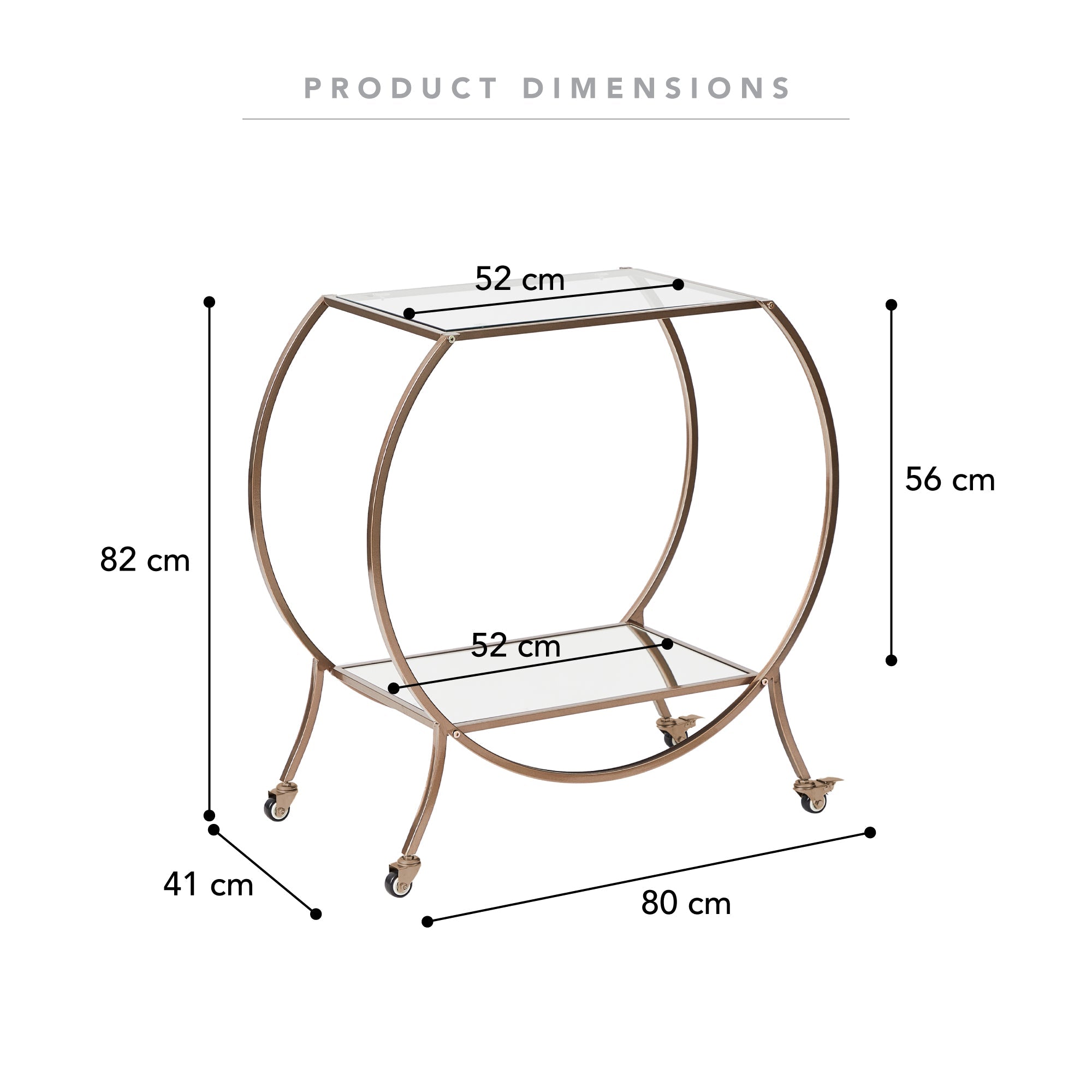 Oliver 86cm Steel Arch Bar Cart Brass