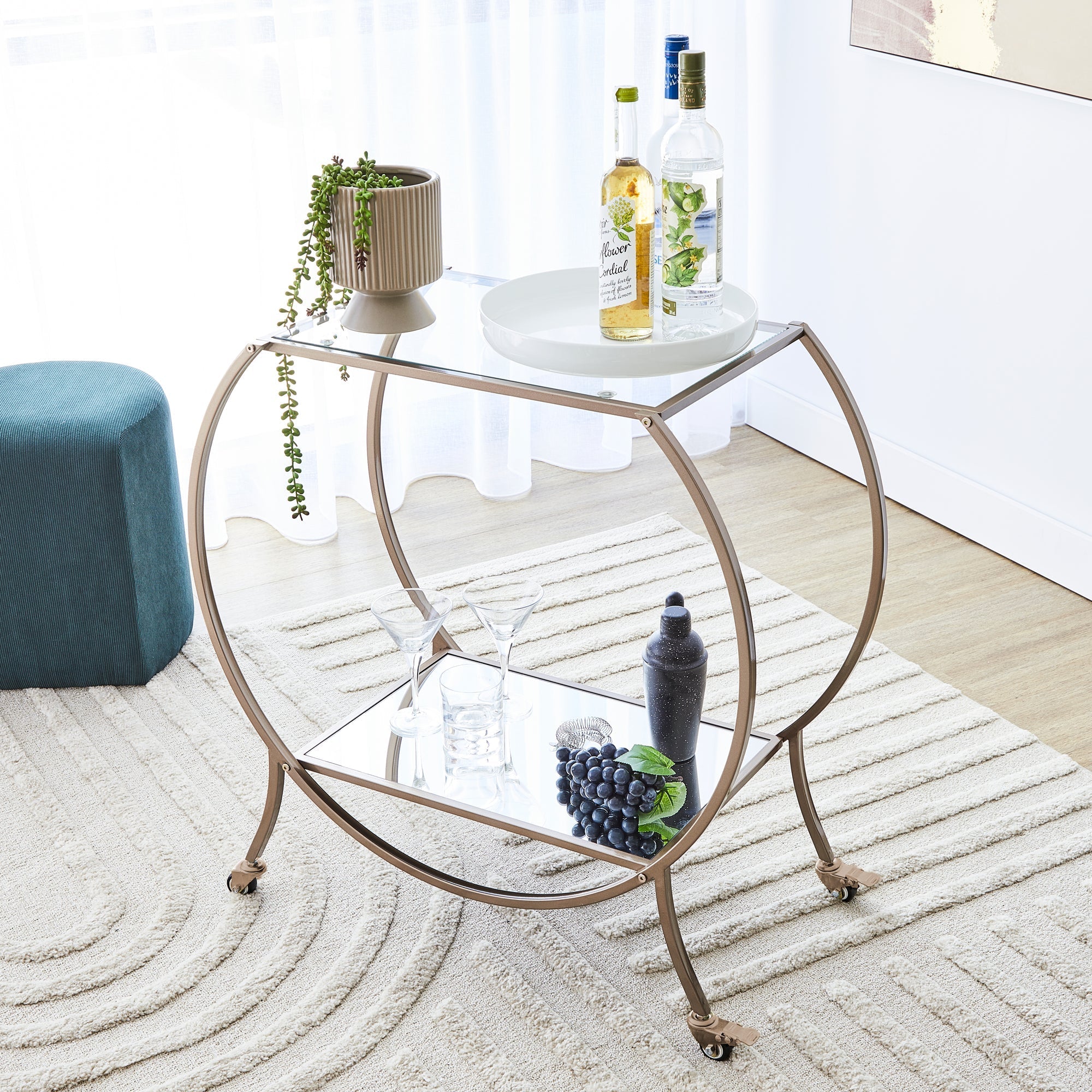 Oliver 86cm Steel Arch Bar Cart Brass