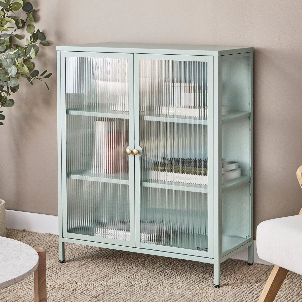 Ella 2 Door Modern Metal Cabinet Sage