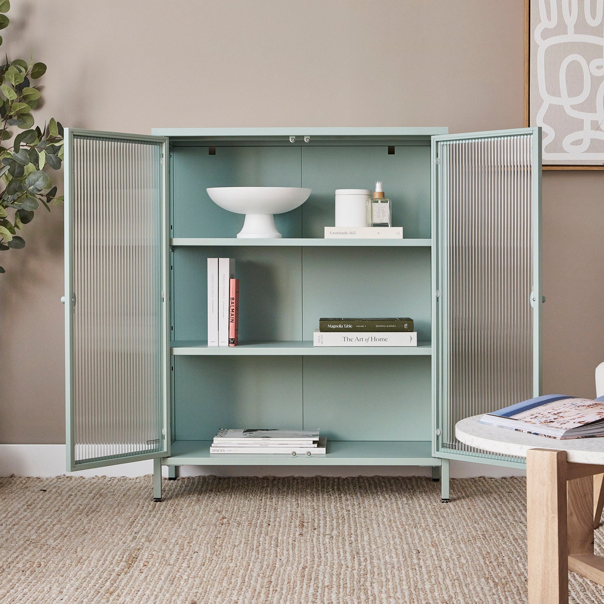 Ella 2 Door Modern Metal Cabinet Sage