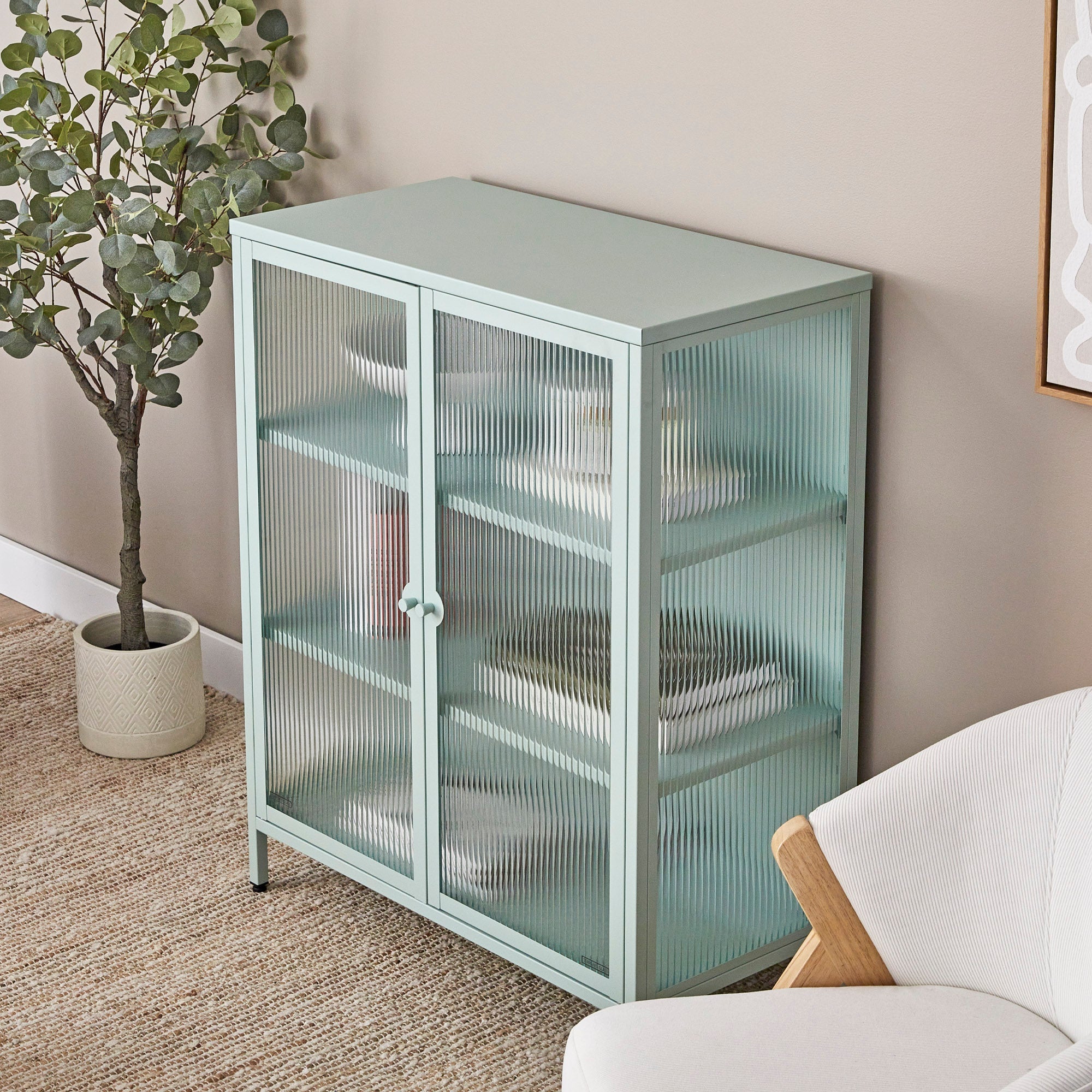 Ella 2 Door Modern Metal Cabinet Sage