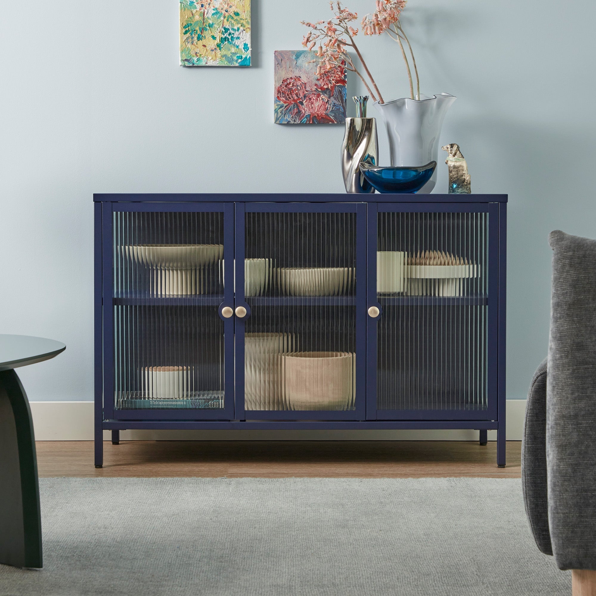 Ella 3 Door Modern Metal Buffet Navy