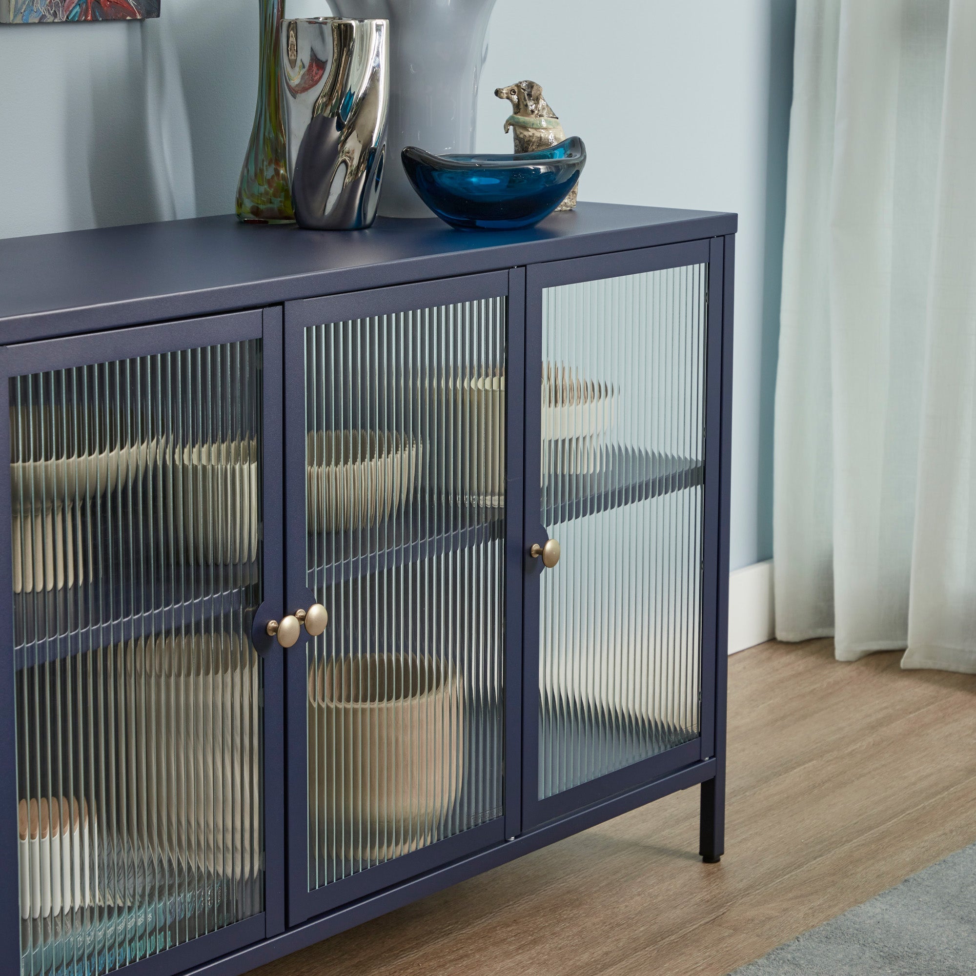 Ella 3 Door Modern Metal Buffet Navy
