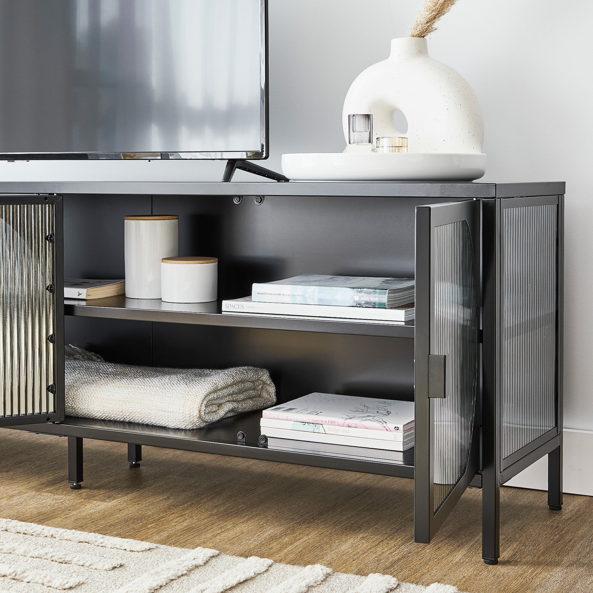 Eve Modern Metal Entertainment Unit Black (160cm)