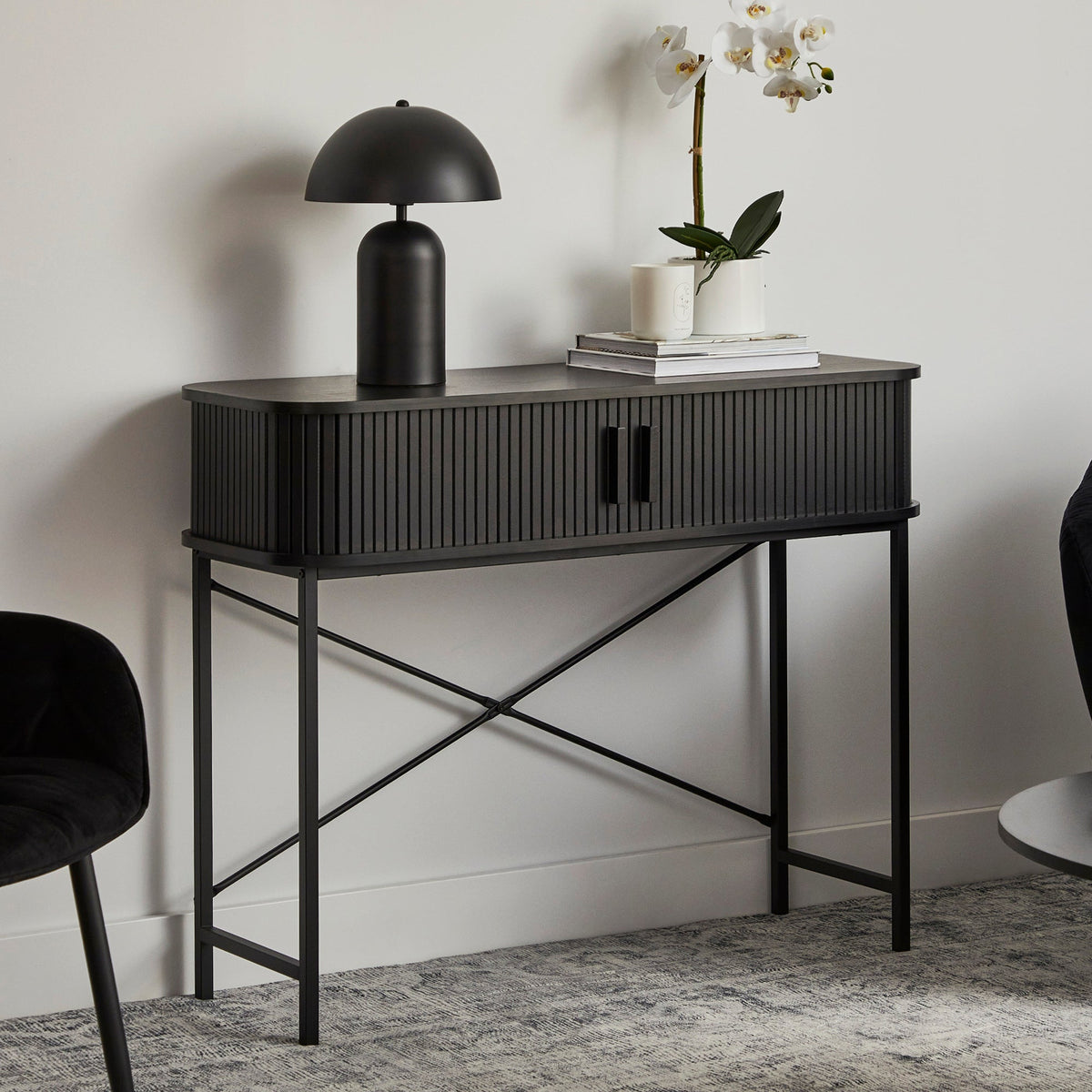 Haven Sliding Door Console Table Black (100cm)