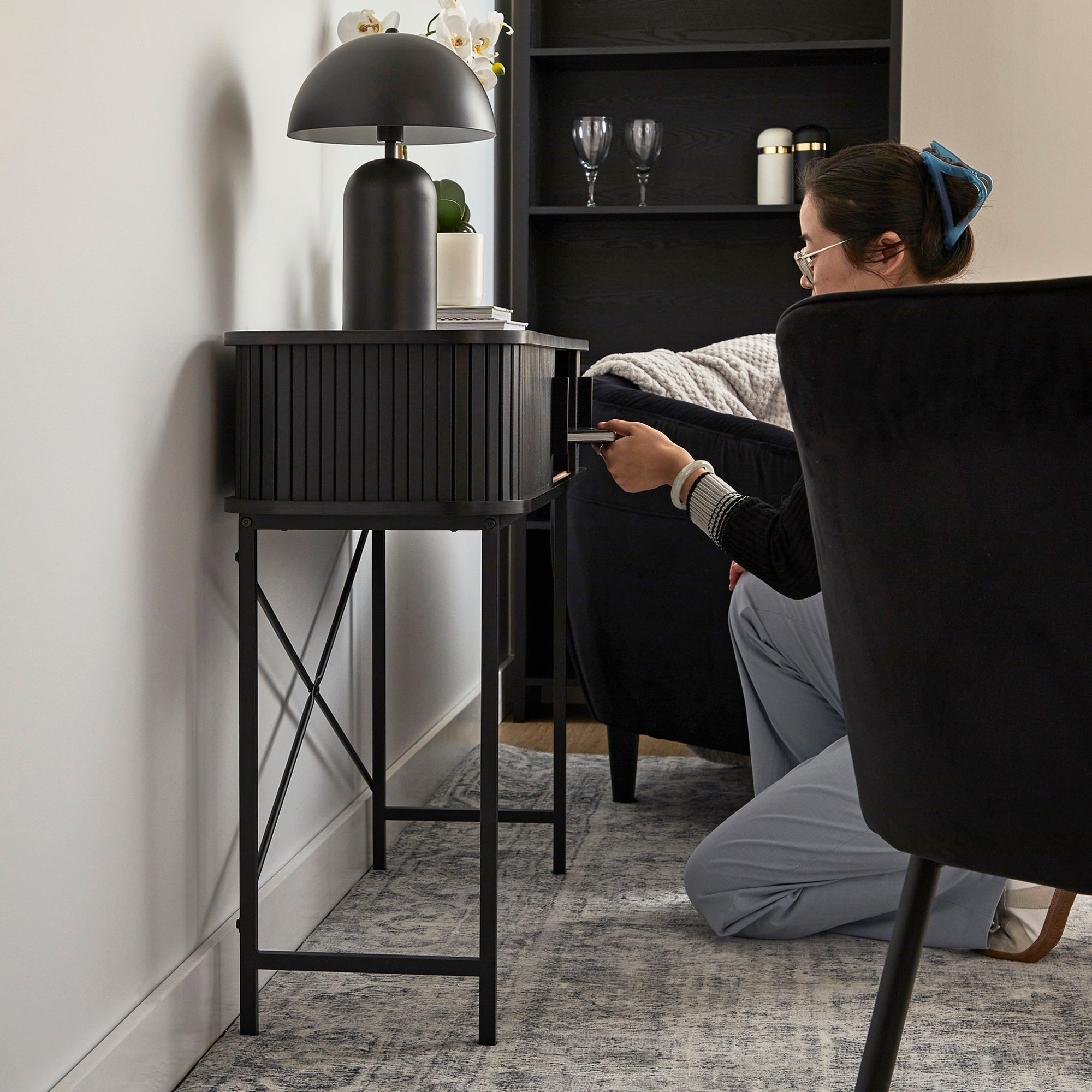 Haven Sliding Door Console Table Black (100cm)