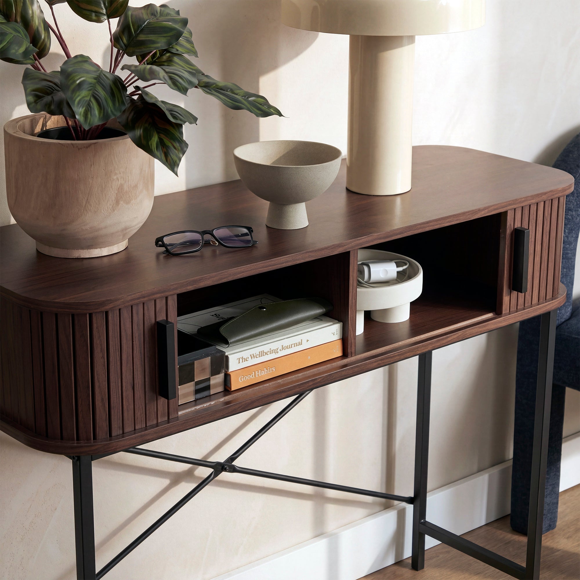 Haven Sliding Door Console Table Walnut (100cm)