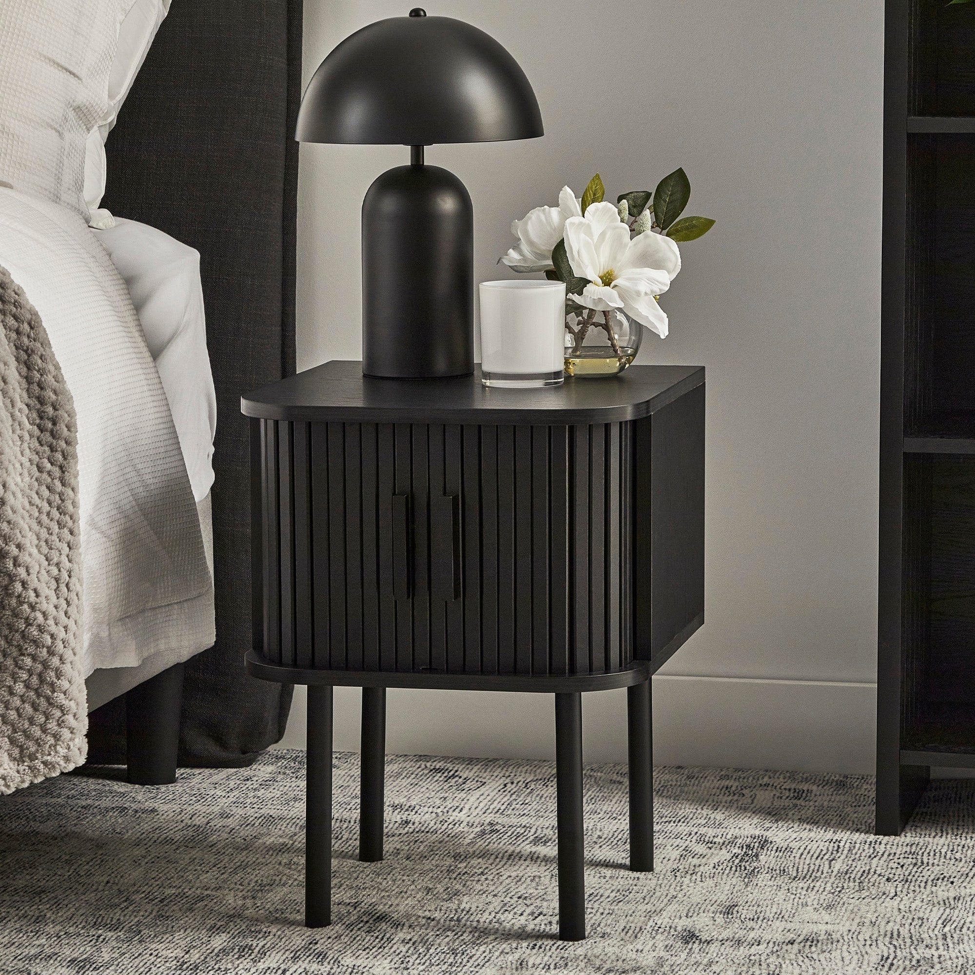 Haven Sliding Door Bedside Table Black (Set of 2)