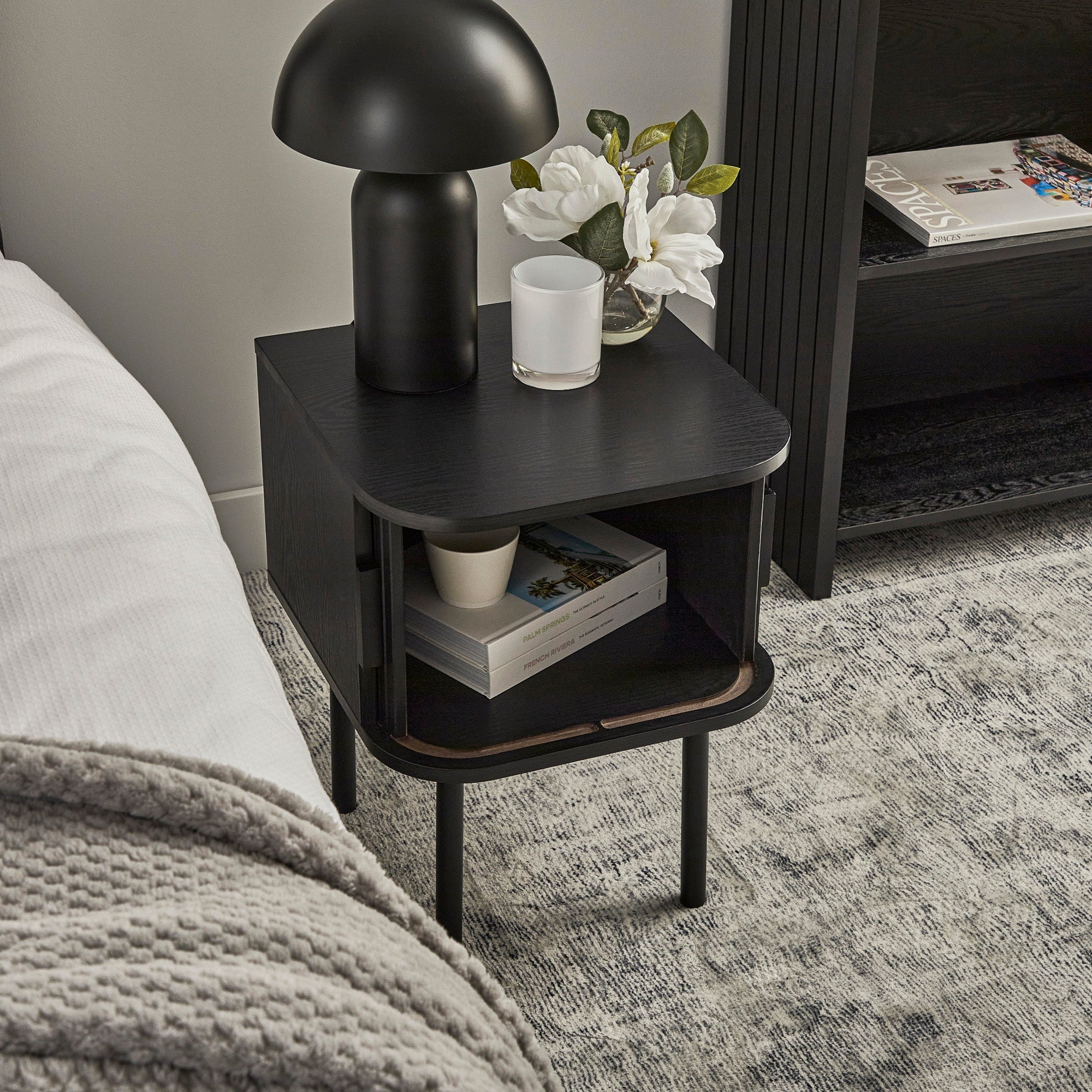 Haven Sliding Door Bedside Table Black (Set of 2)