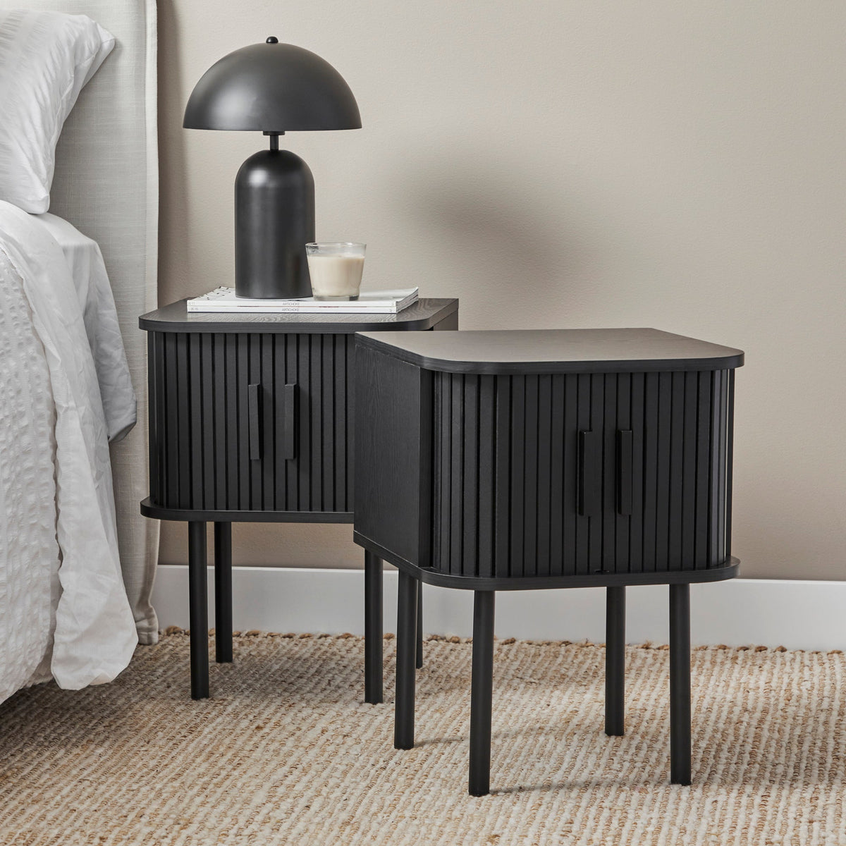 Haven Sliding Door Bedside Table Black (Set of 2)