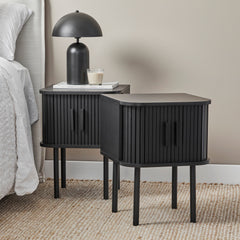 Haven Sliding Door Bedside Table Black (Set of 2)