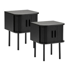 Haven Sliding Door Bedside Table Black (Set of 2)
