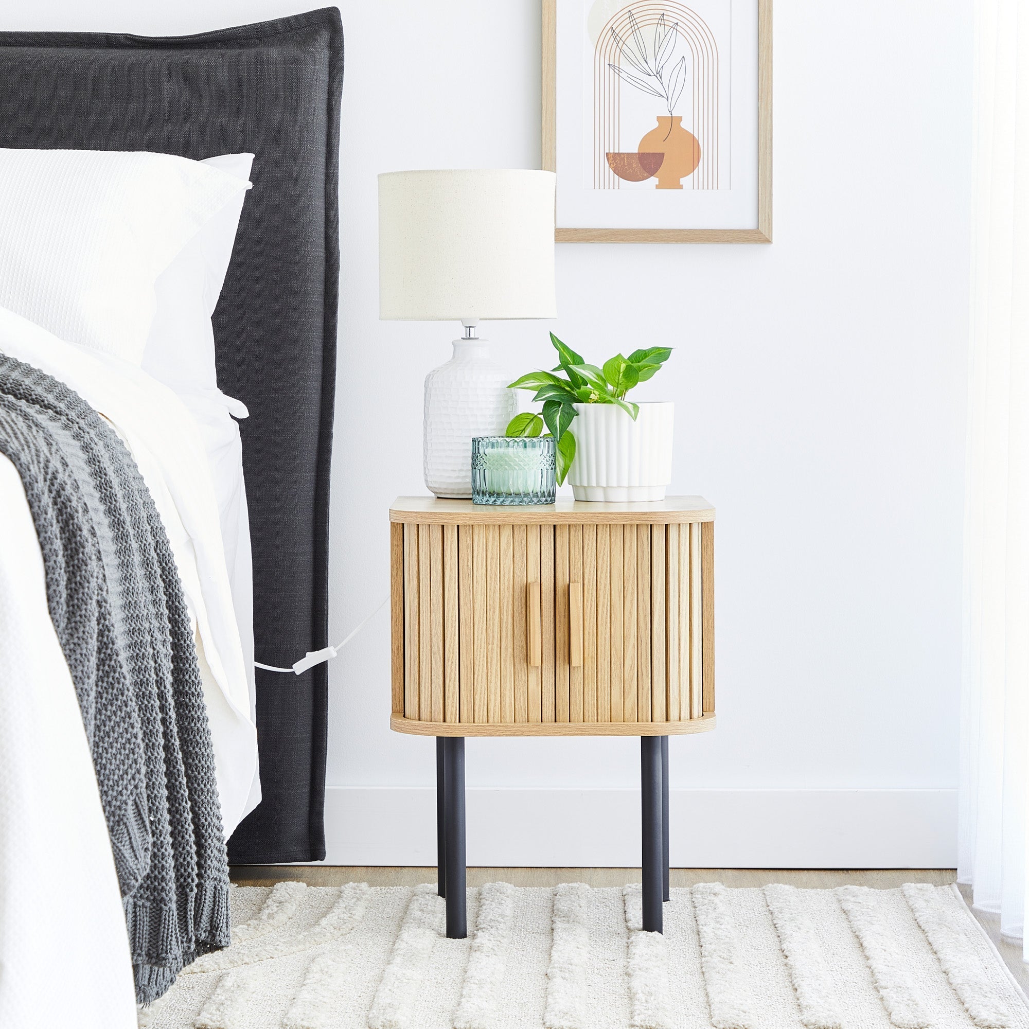 Haven Sliding Door Bedside Table Natural
