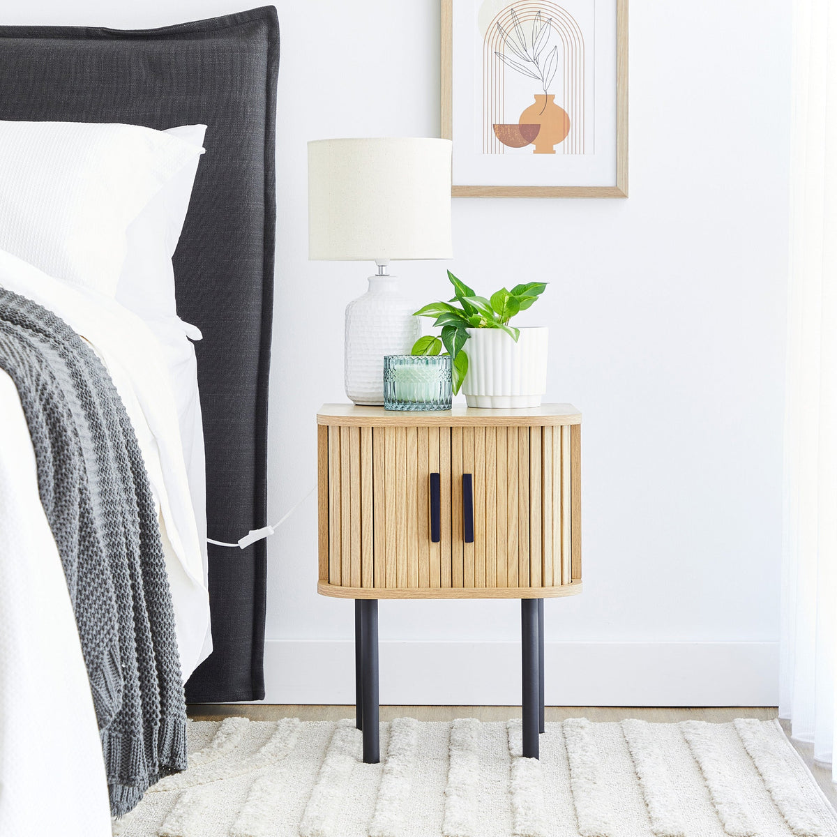 Haven Sliding Door Bedside Table Natural