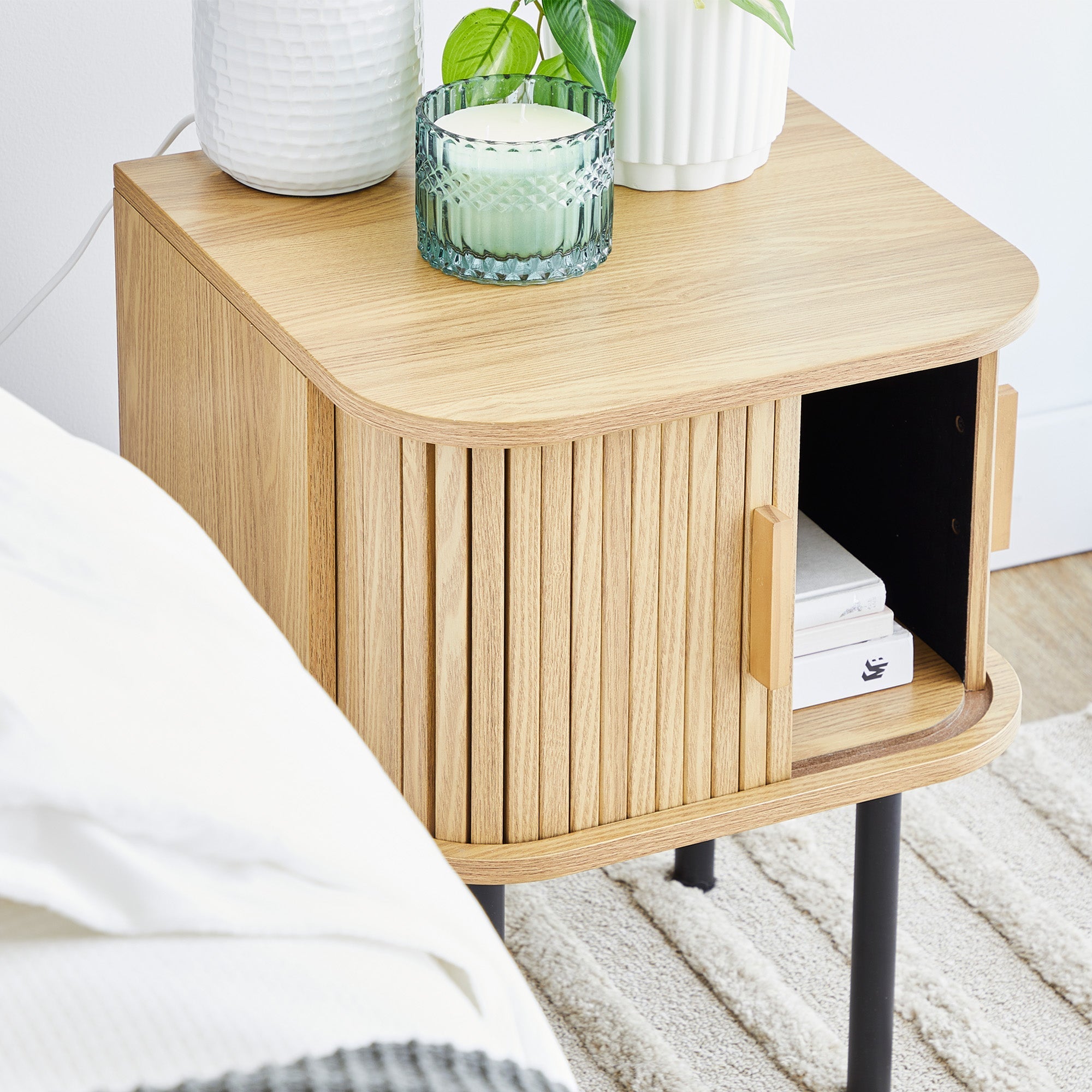 Haven Sliding Door Bedside Table Natural (Set of 2)