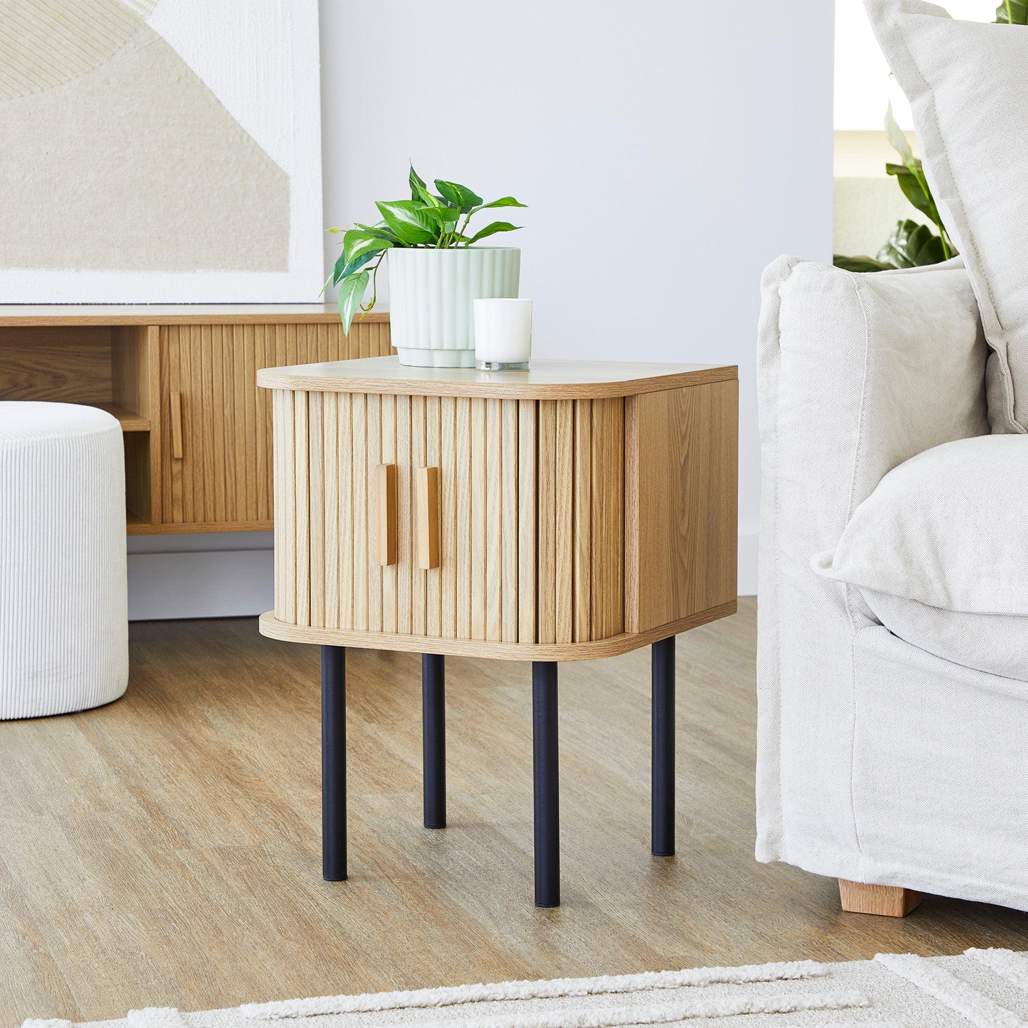 Haven Sliding Door Bedside Table Natural
