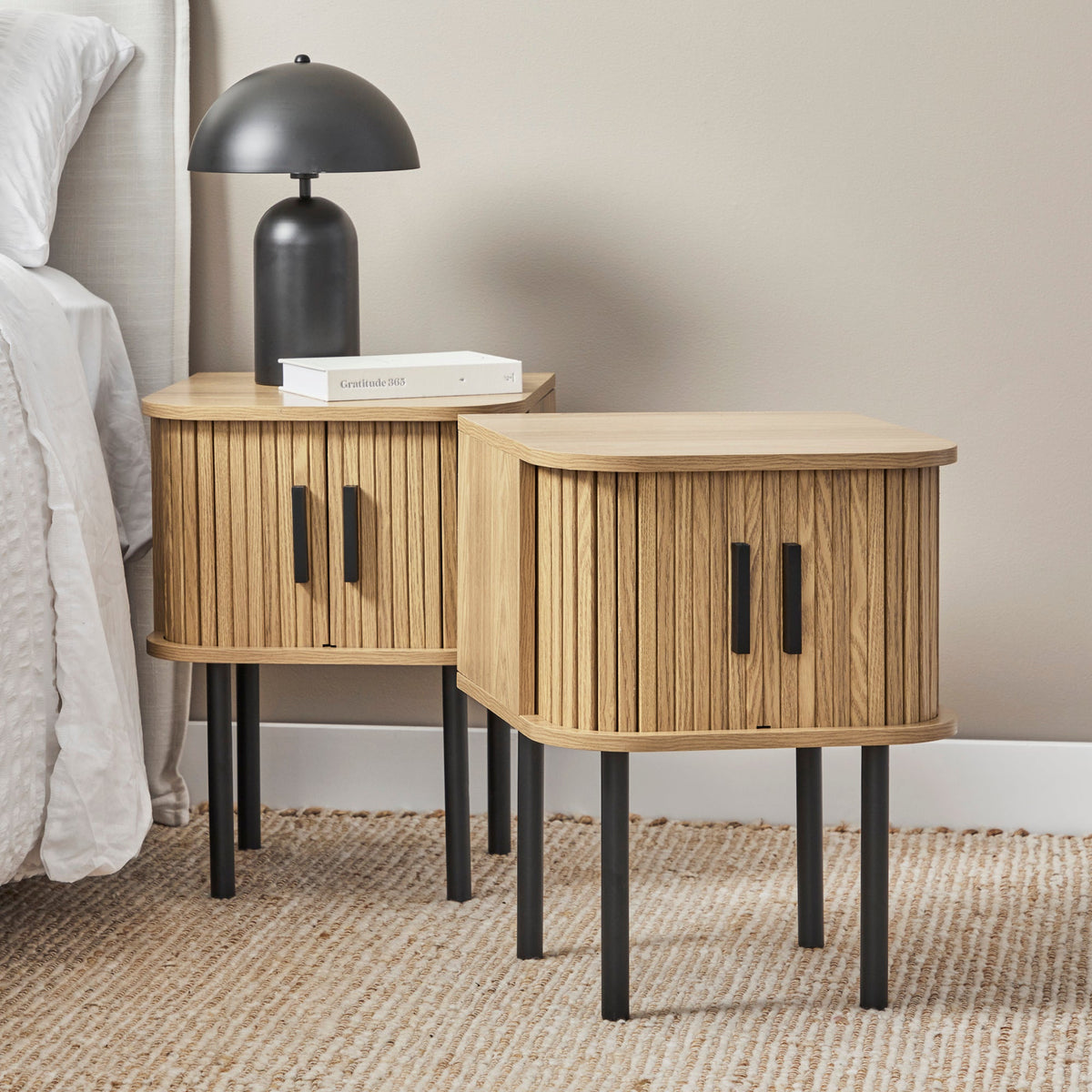 Haven Sliding Door Bedside Table Natural (Set of 2)