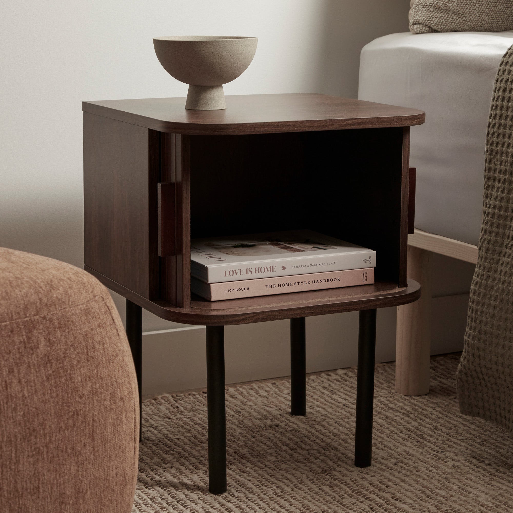 Haven Sliding Door Bedside Table Walnut