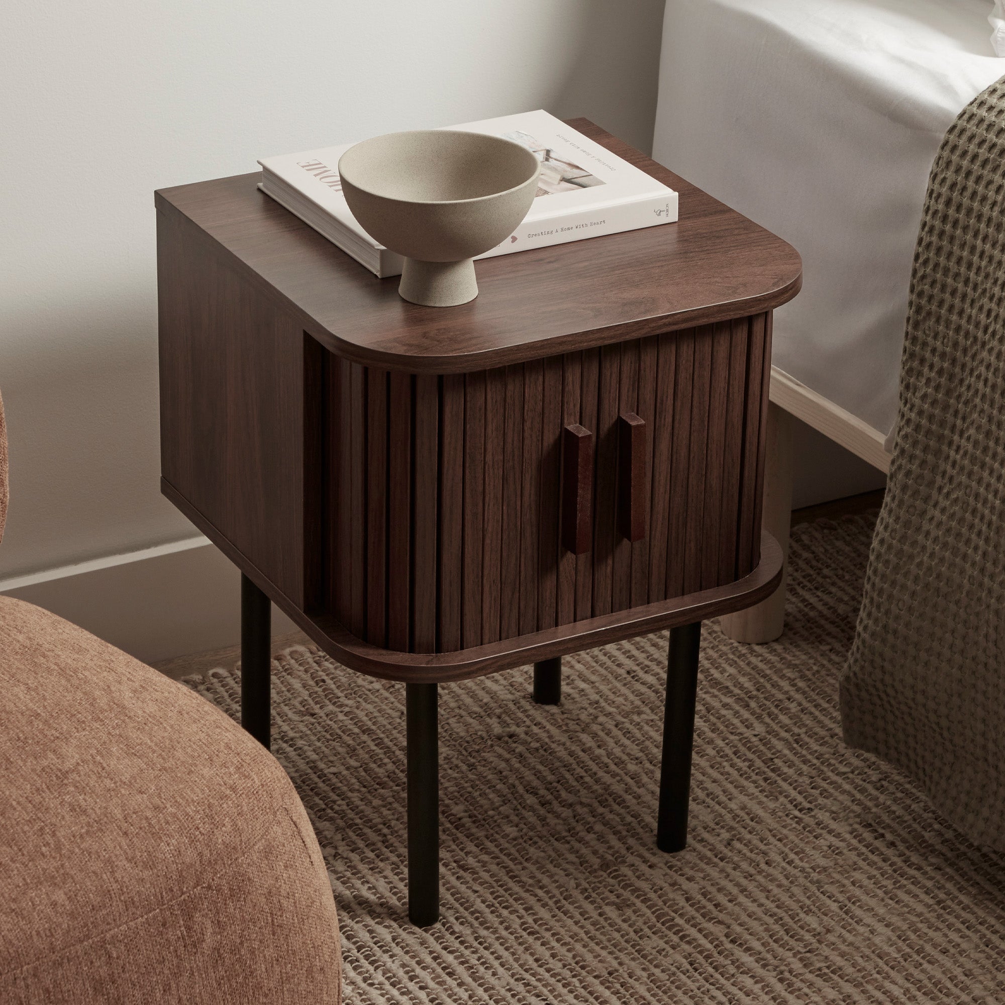 Haven Sliding Door Bedside Table Walnut