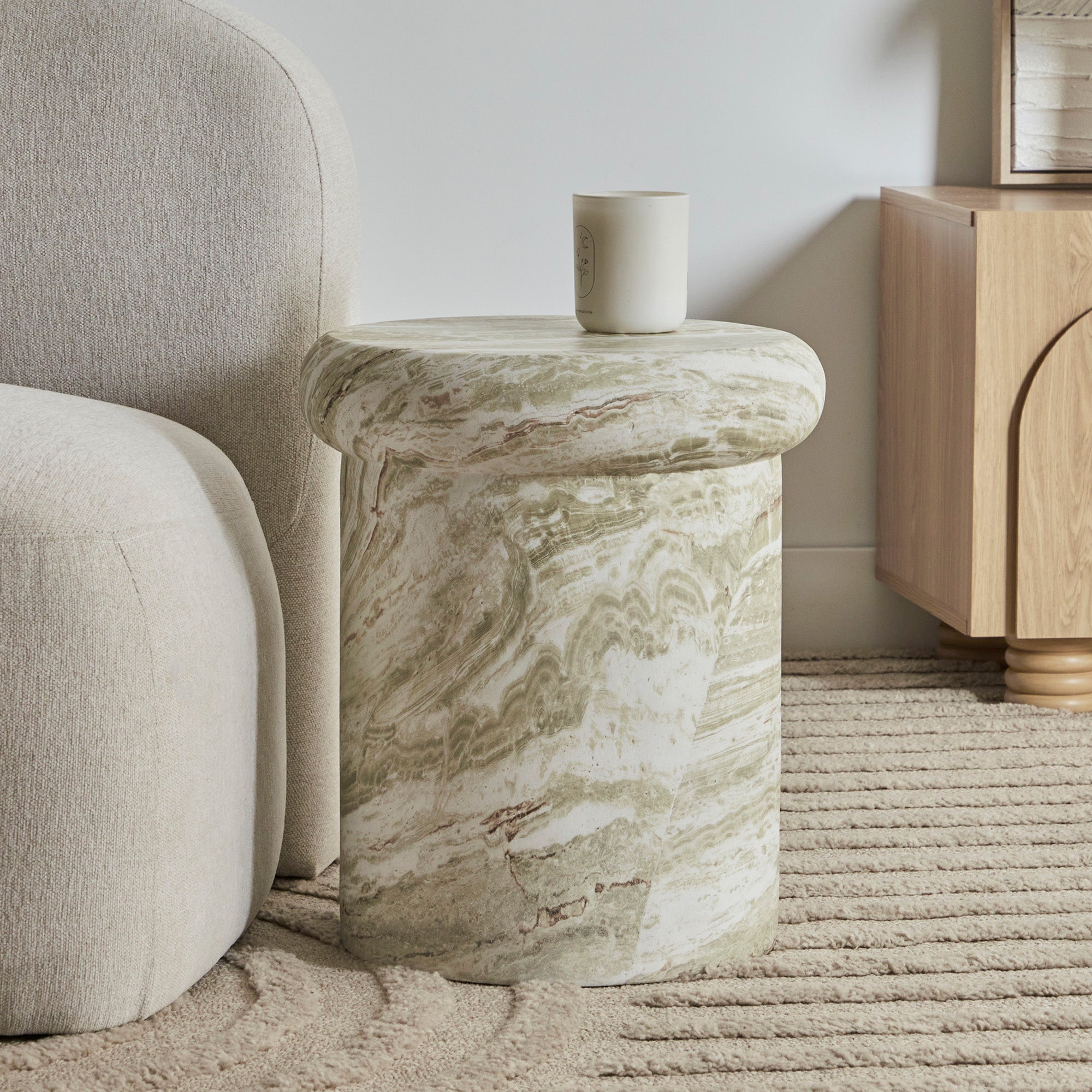 Luna MgO Stool Green Marble Look
